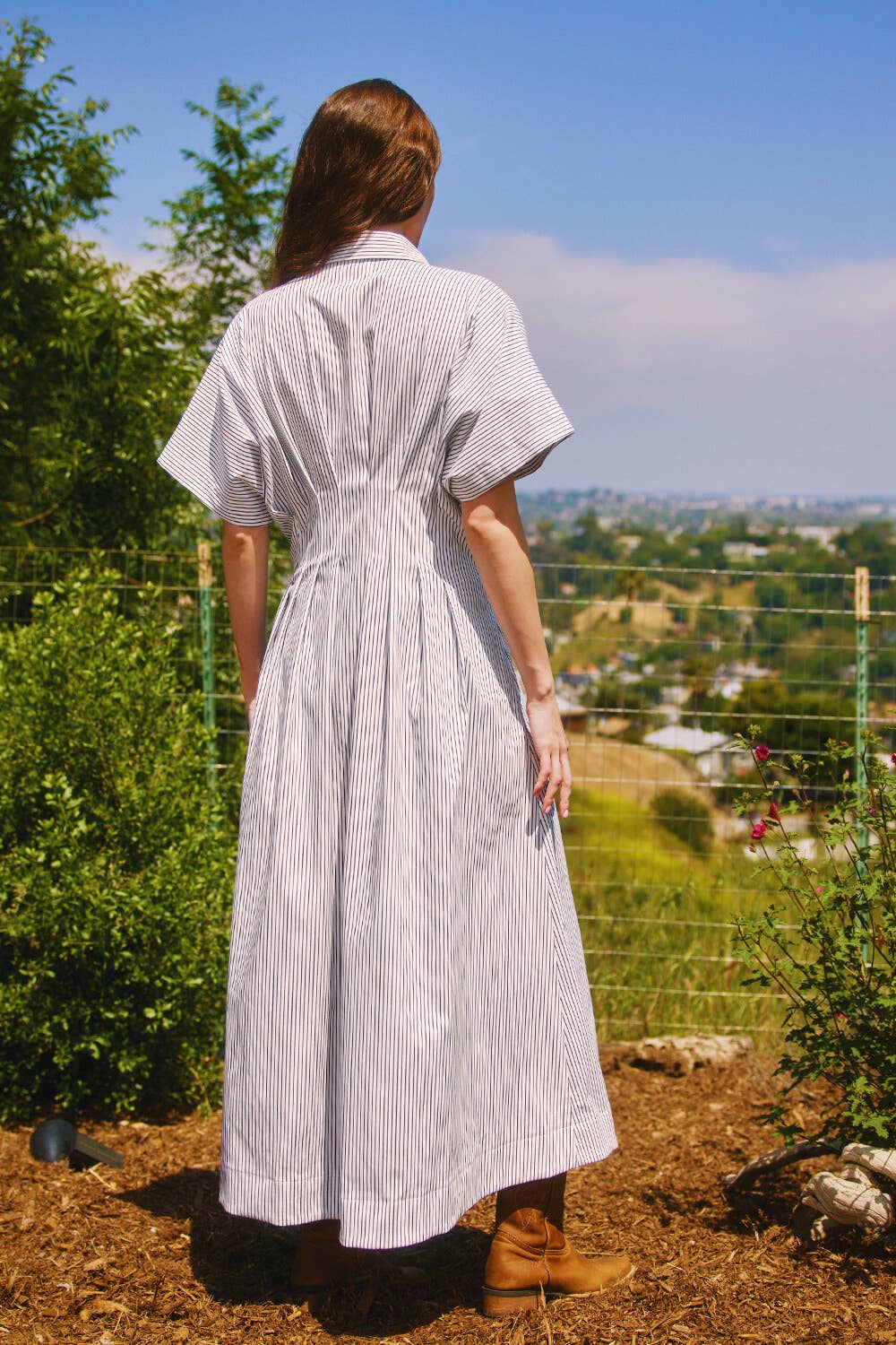 Pin-stripe Midi Dress:Ivory/Black