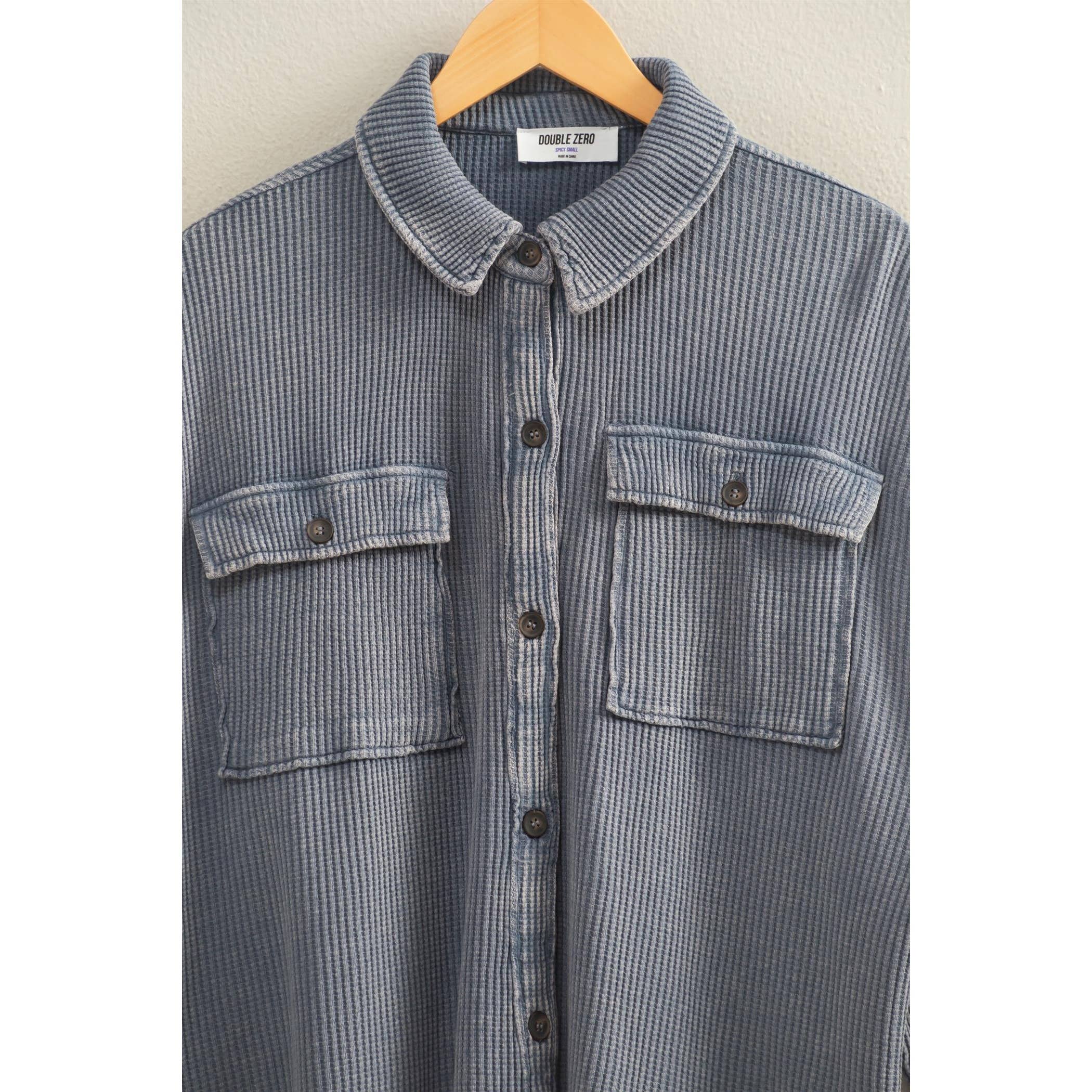 Waffle Shacket: Dusty Navy