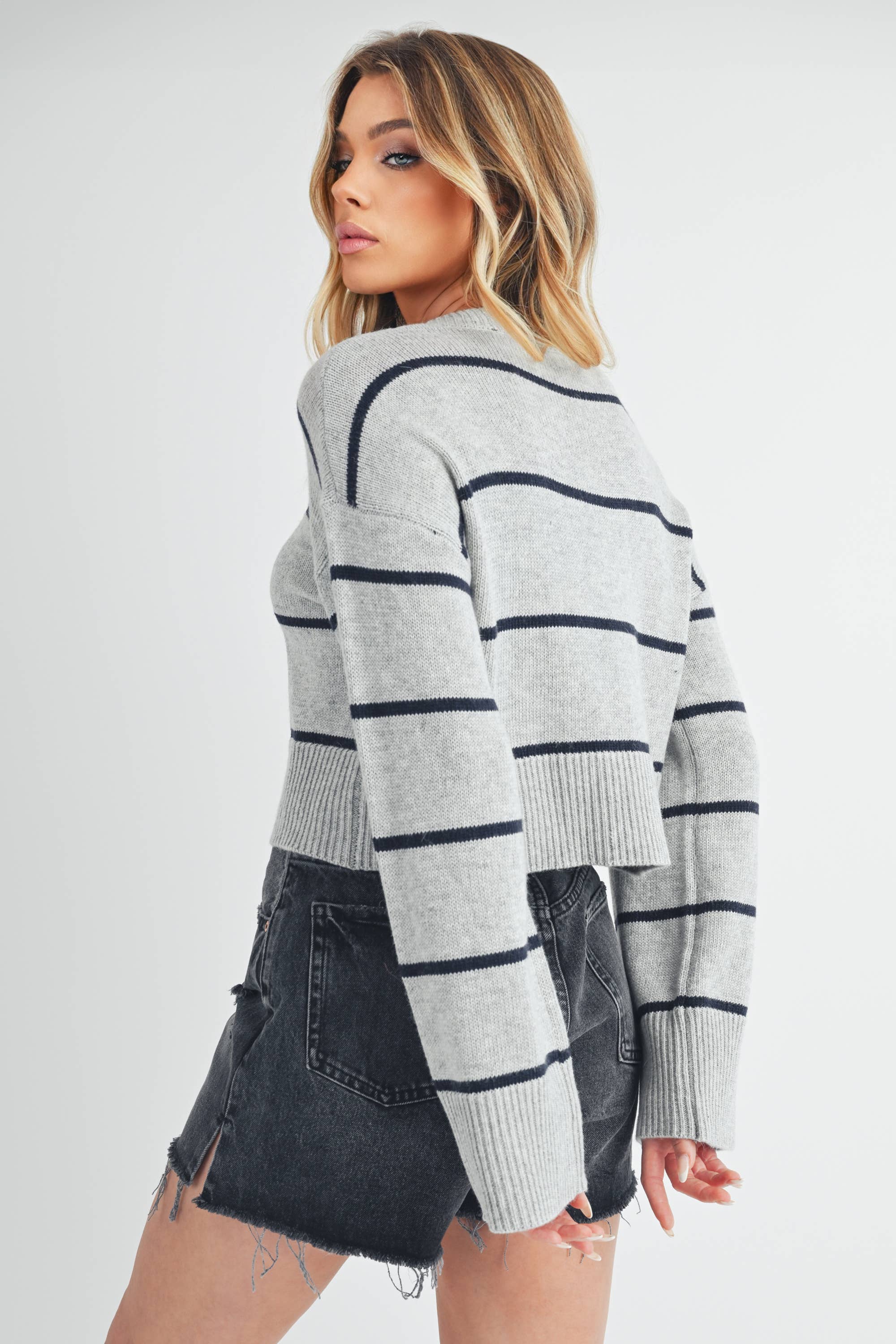 Emmanuelle Sweater: Gray/Navy