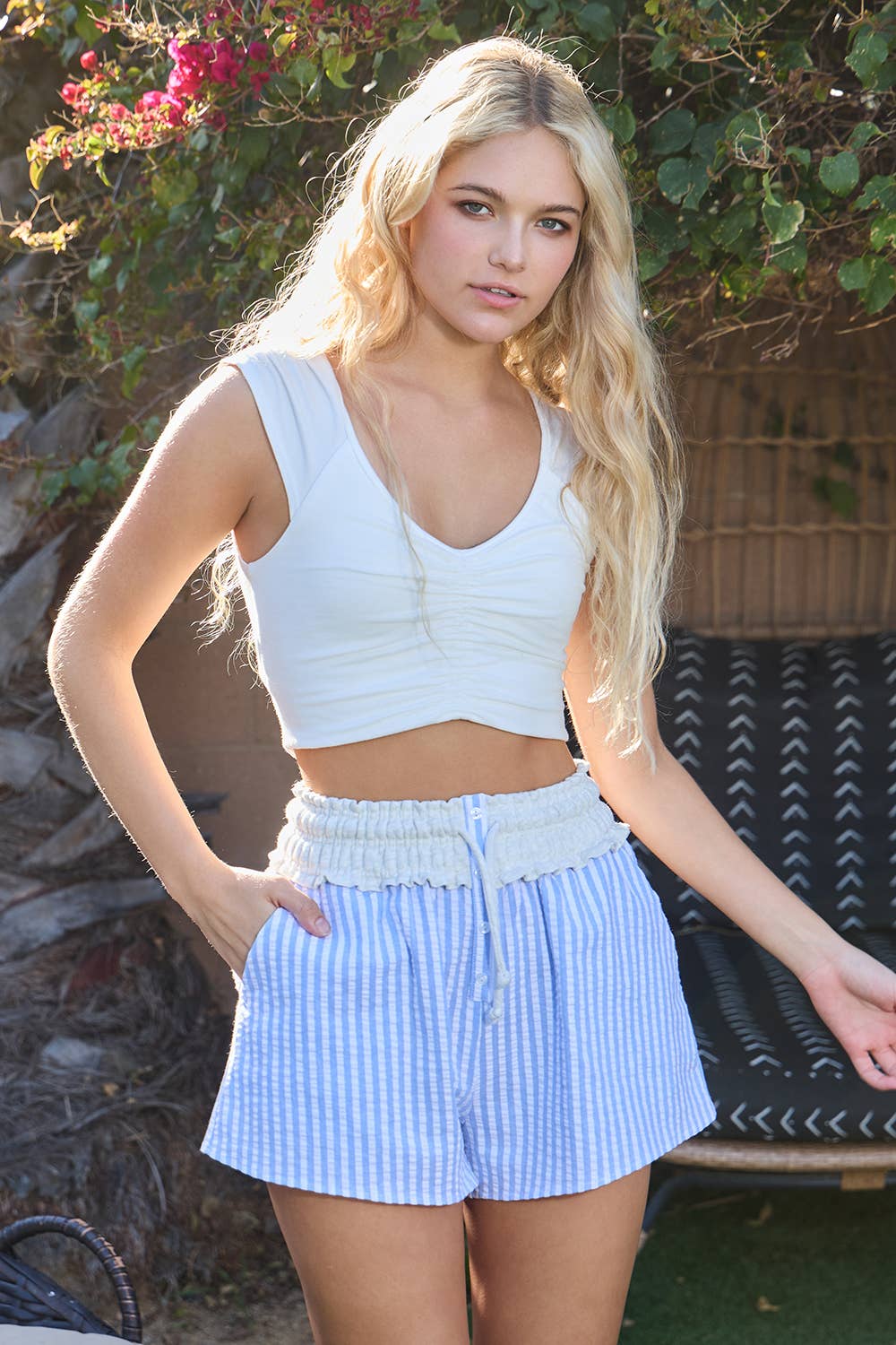 Striped Seersucker Short : Sky blue