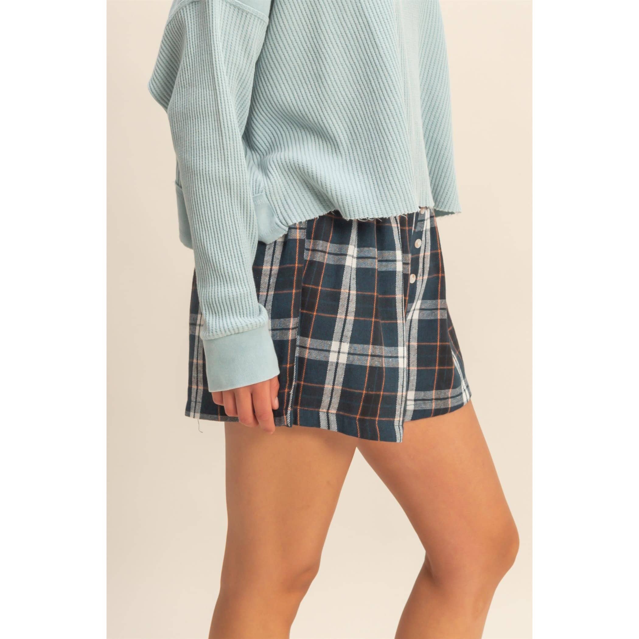 Flannel Boxer Shorts: Navy