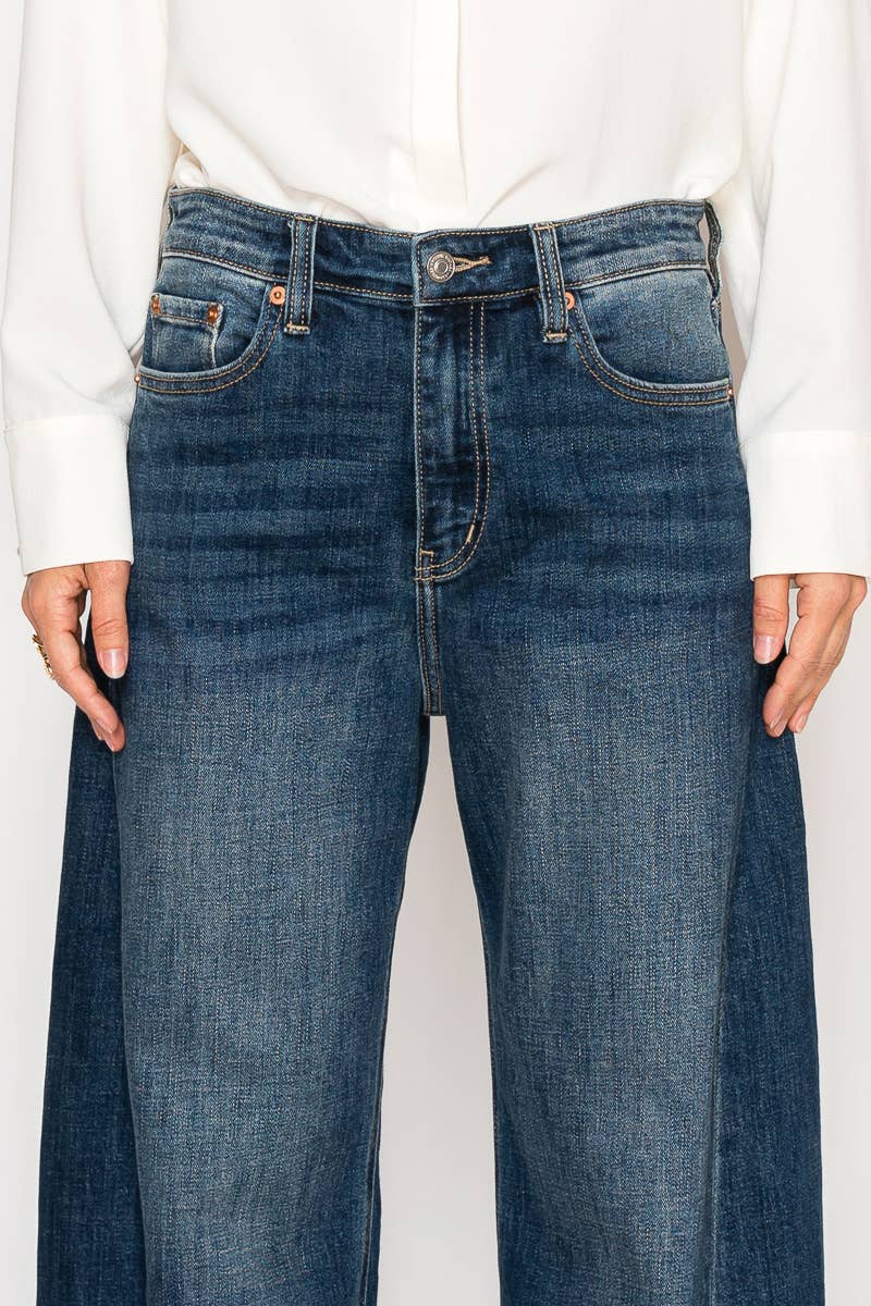 High Rise Dark Barrel Jeans: