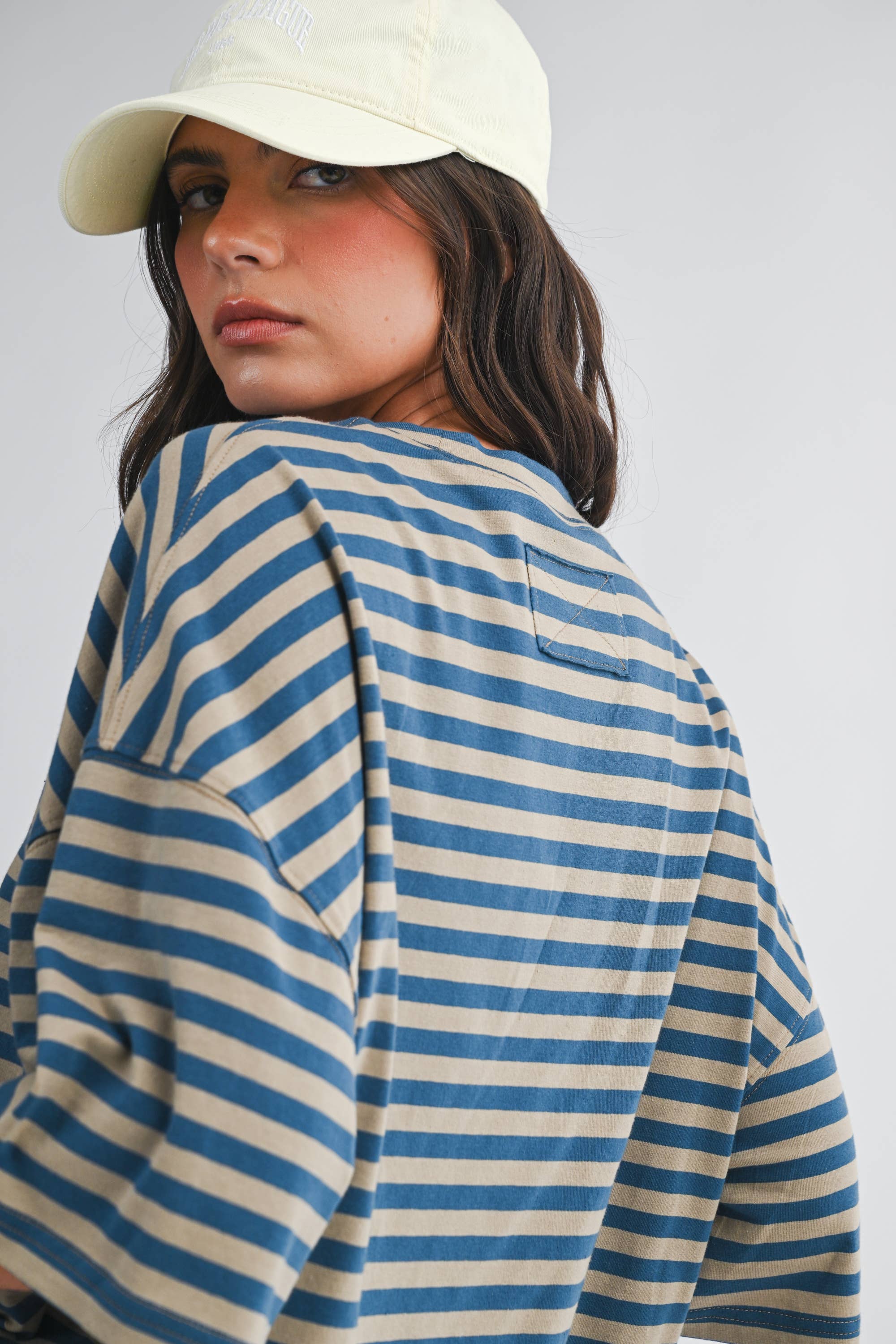 Stripe Boyfriend Tee: Tan