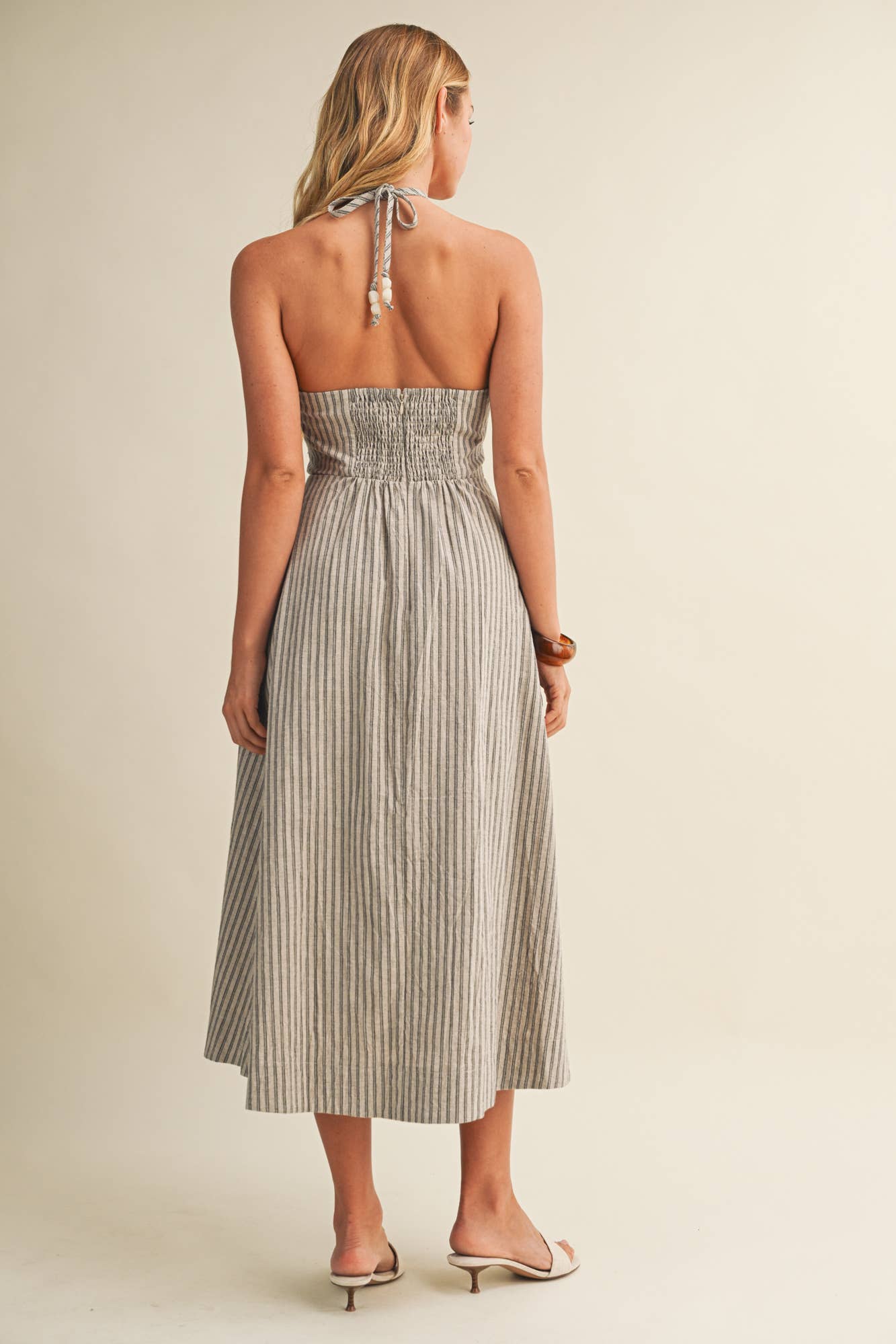 Ring Detail Striped Halter Dress