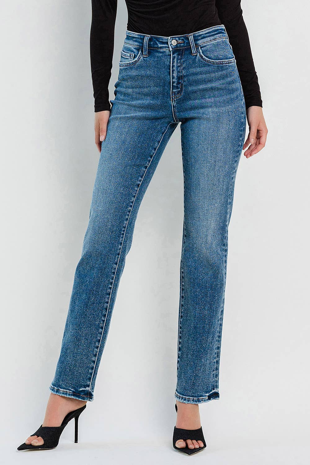 High Rise Straight Jeans: