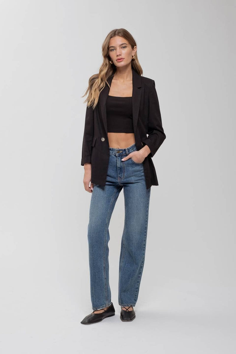 Linen Cuff Blazer: NATURAL