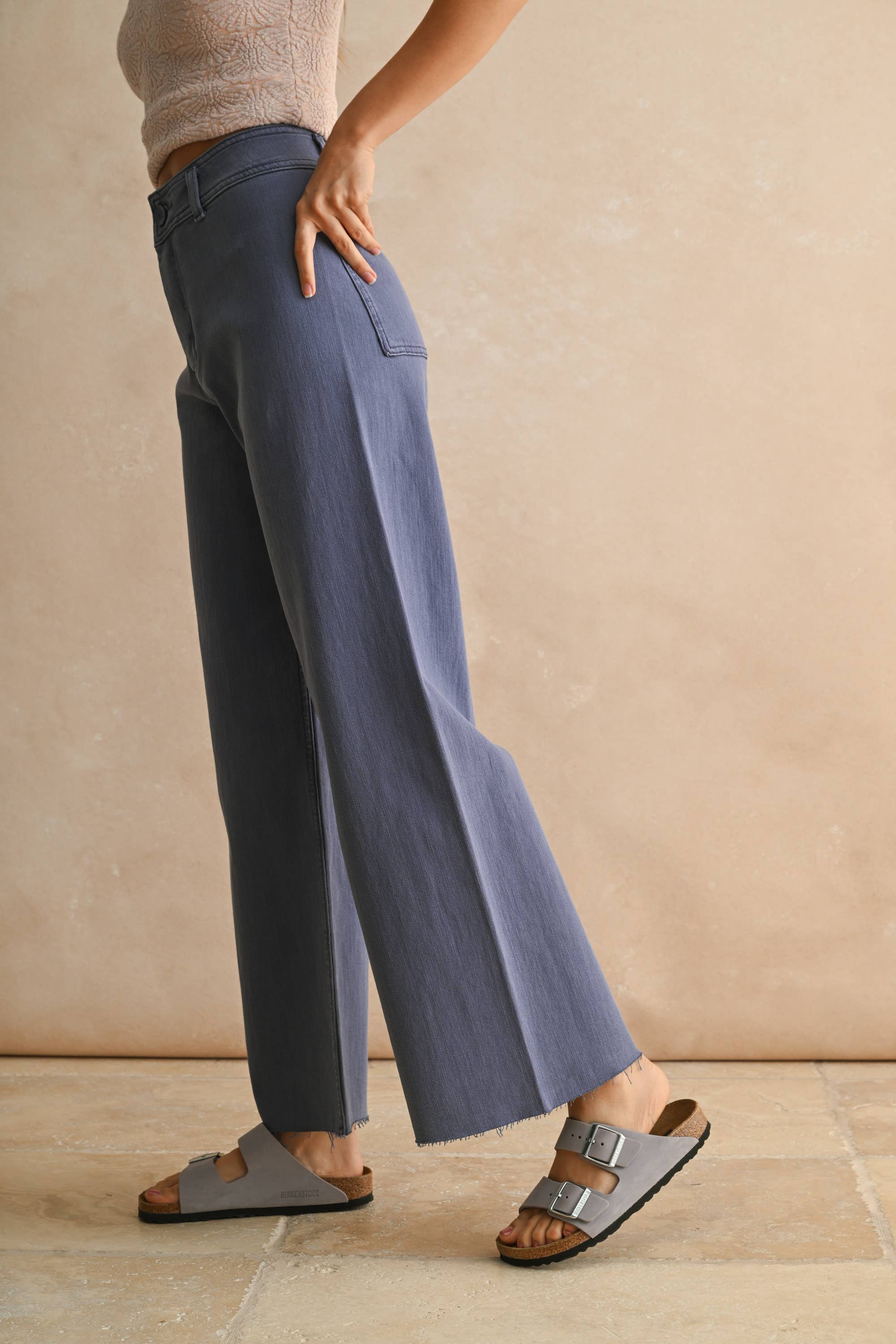 Wide Leg Denim Pants: Dusty Blue