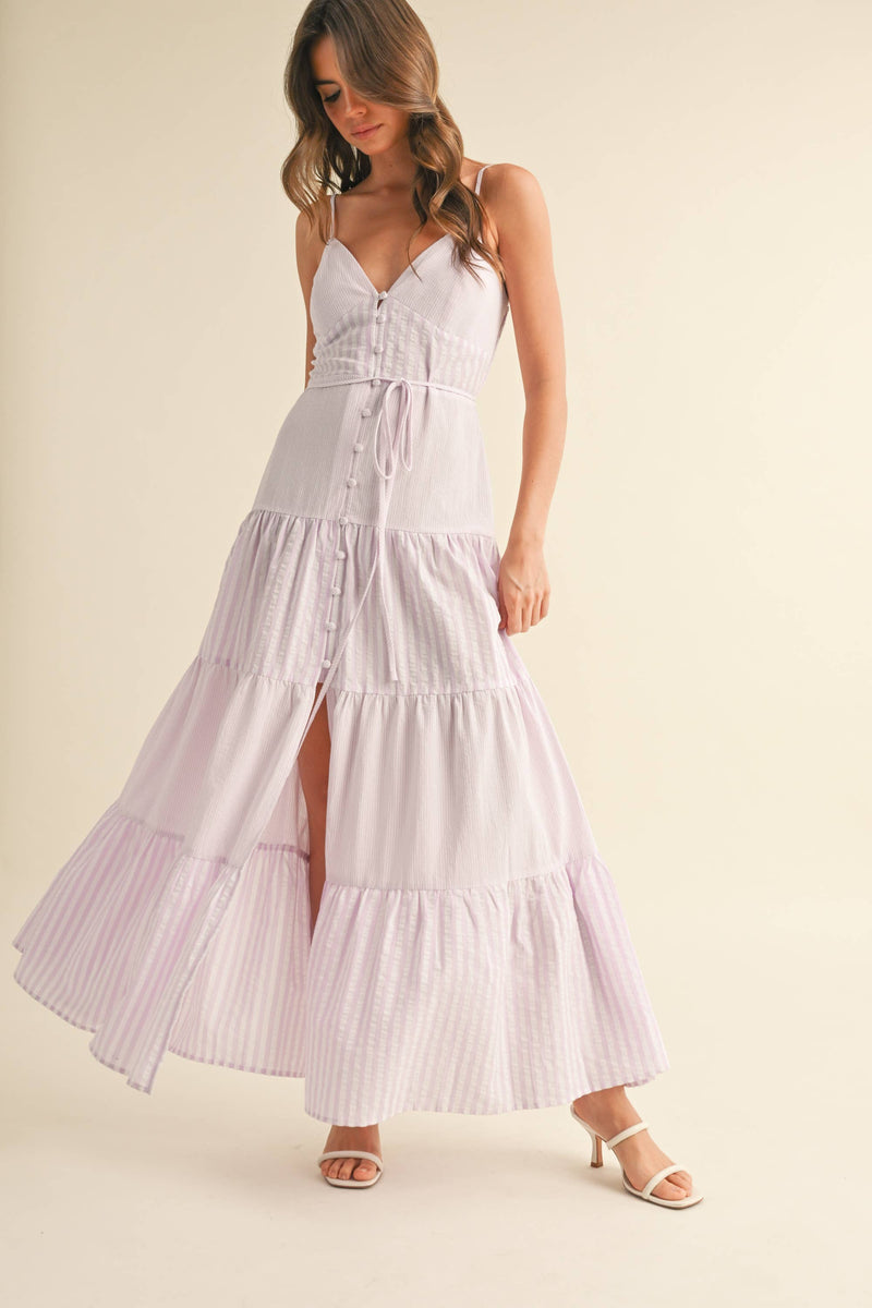 Striped Maxi Dress: LAVENDER