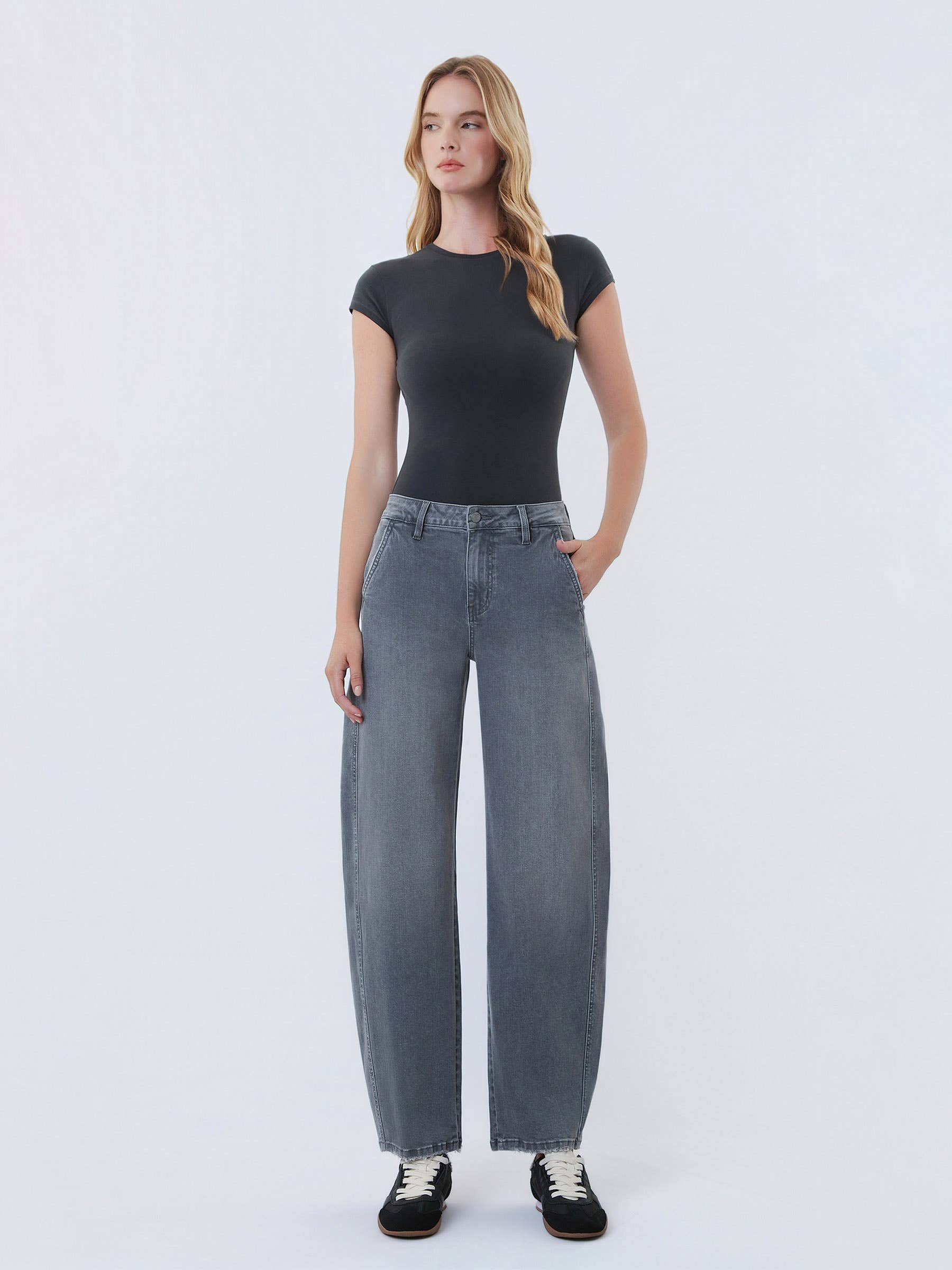 Grey Crop Barrel Jeans: Mist