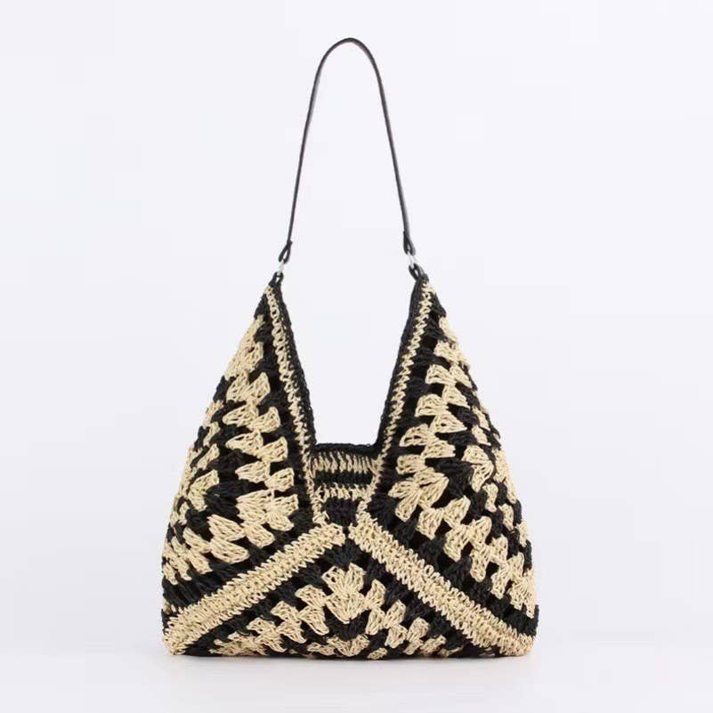Open-Weave Boho Handbag: Black