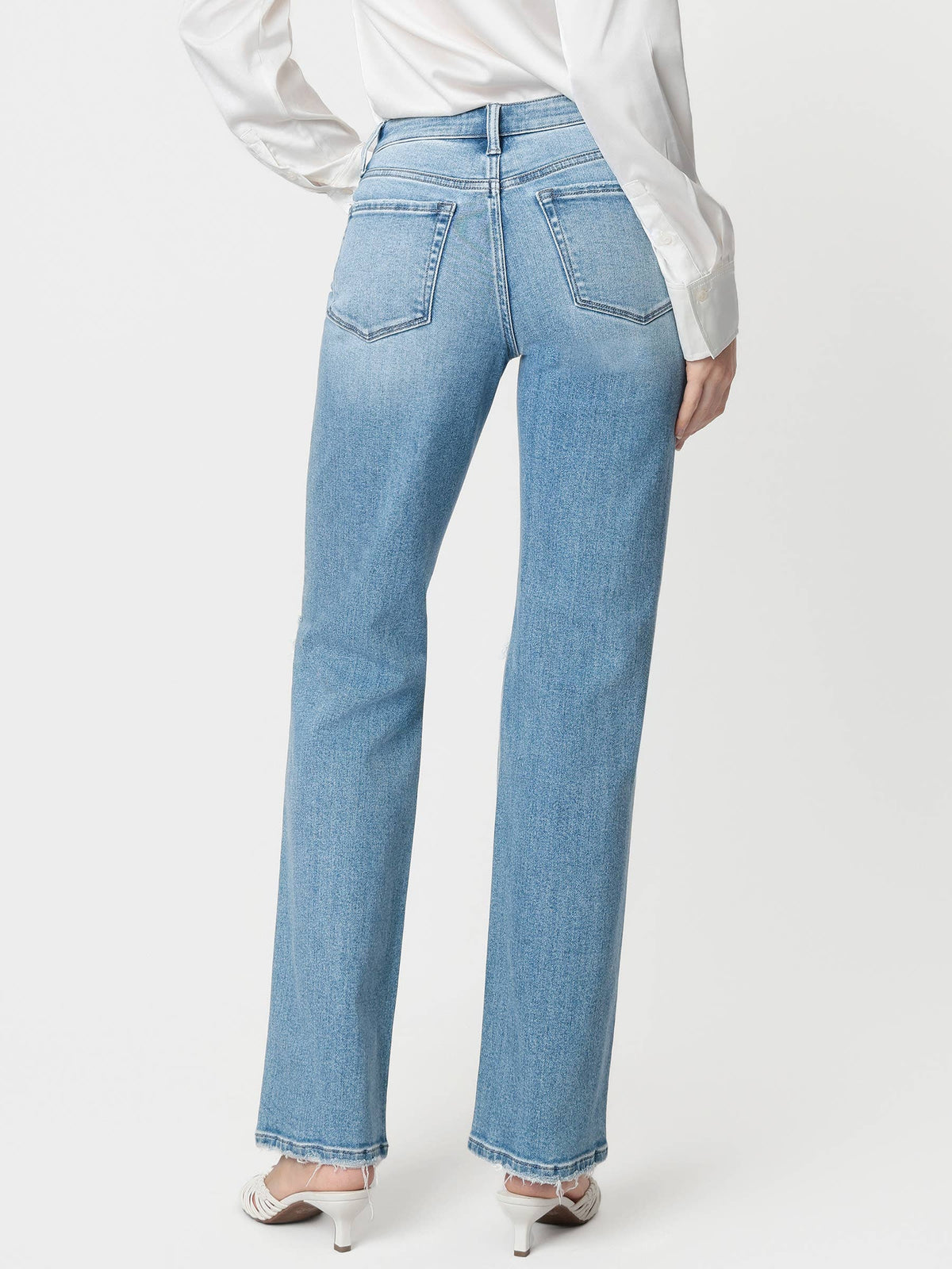 Light Distressed Slim Wide Leg Jeans