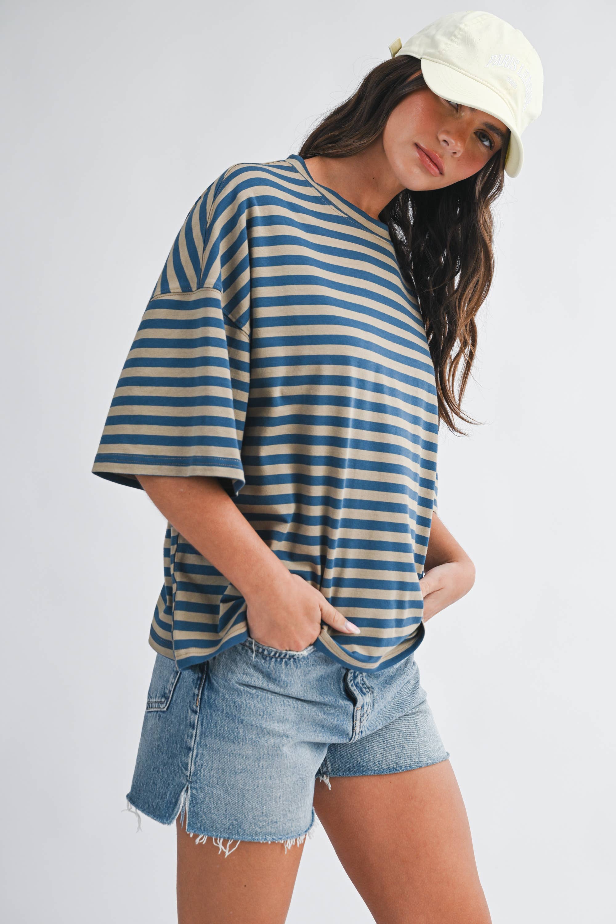 Stripe Boyfriend Tee: Tan
