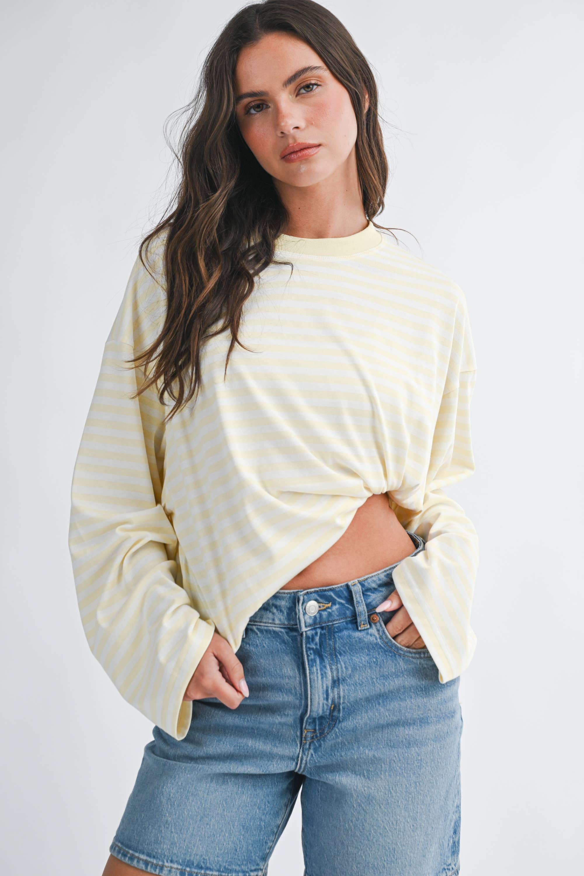 Oversized Stripe Top: Lemon