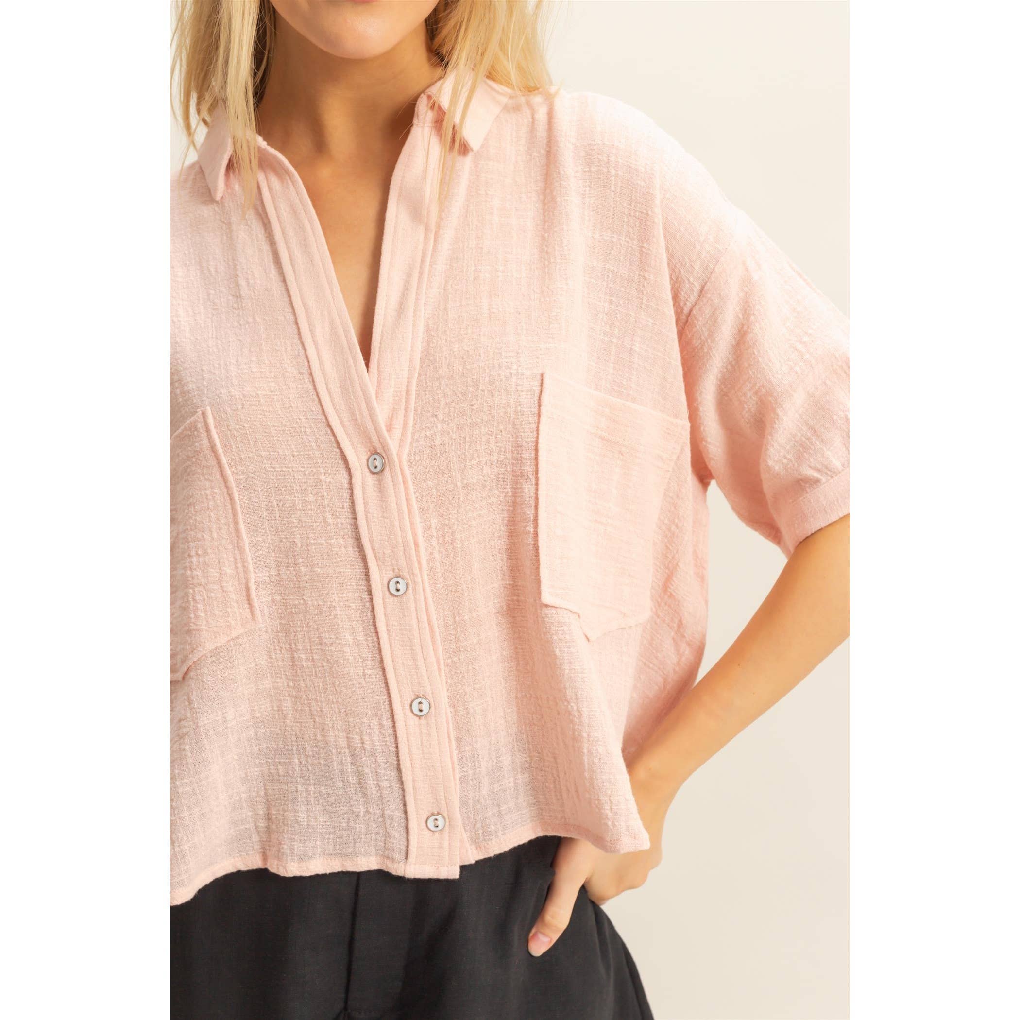 Button-Front Shirt:L.PINK