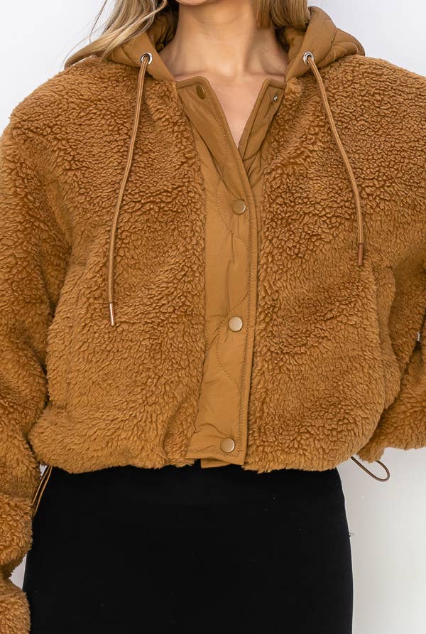 Faux Fur Hooded Jacket: Brown