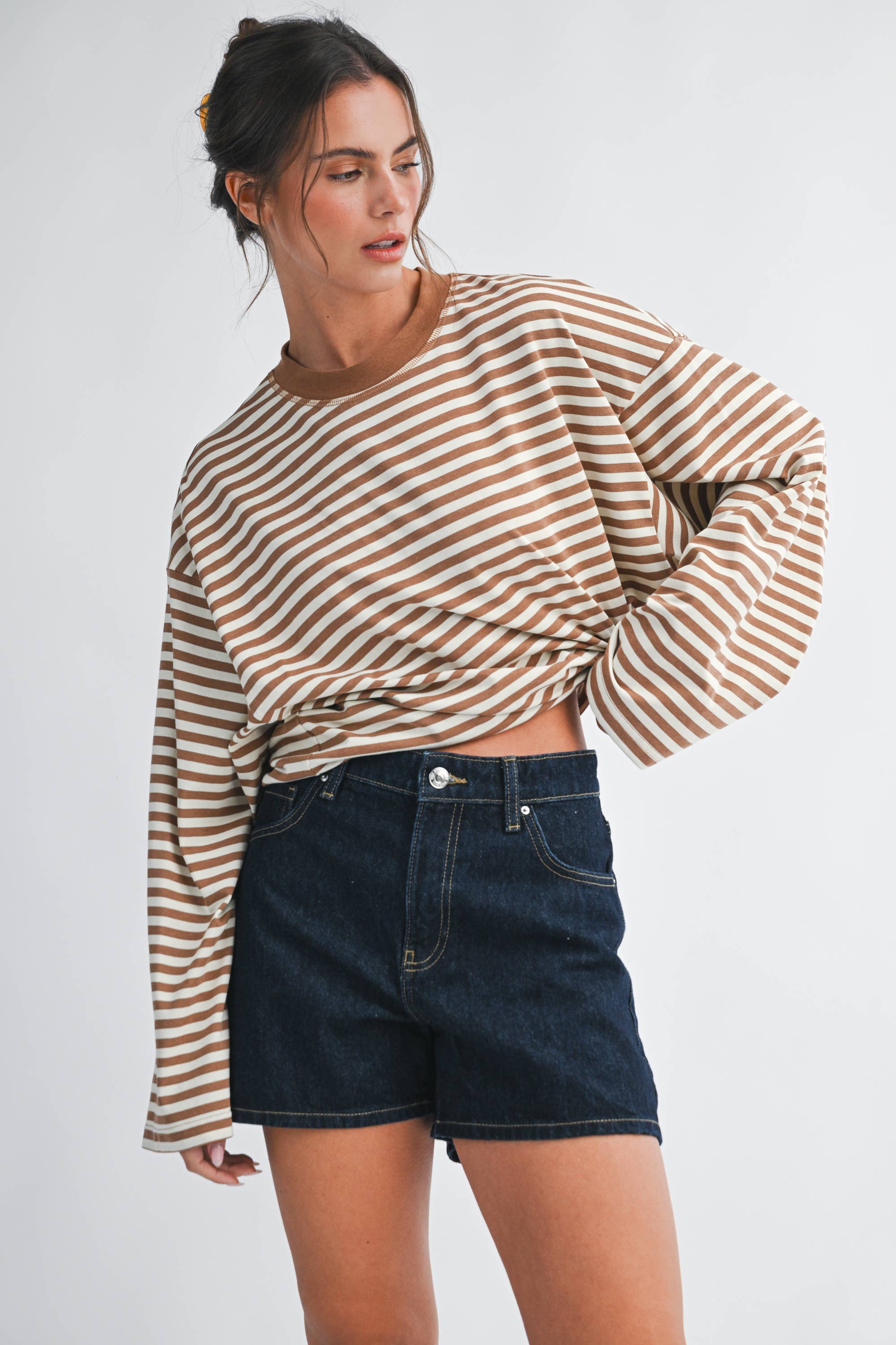 Oversized Stripe Top: Latte