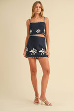 Linen Embroidery Set: NAVY