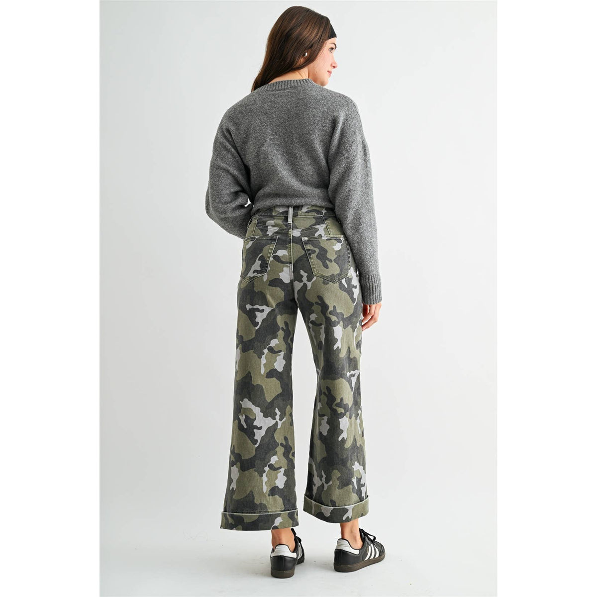 High Rise Wide Cuff Camo Denim