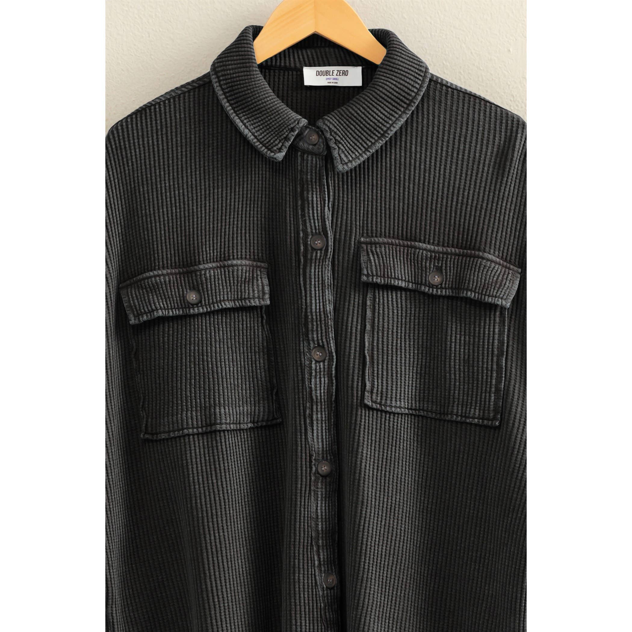 Waffle Shacket: Black