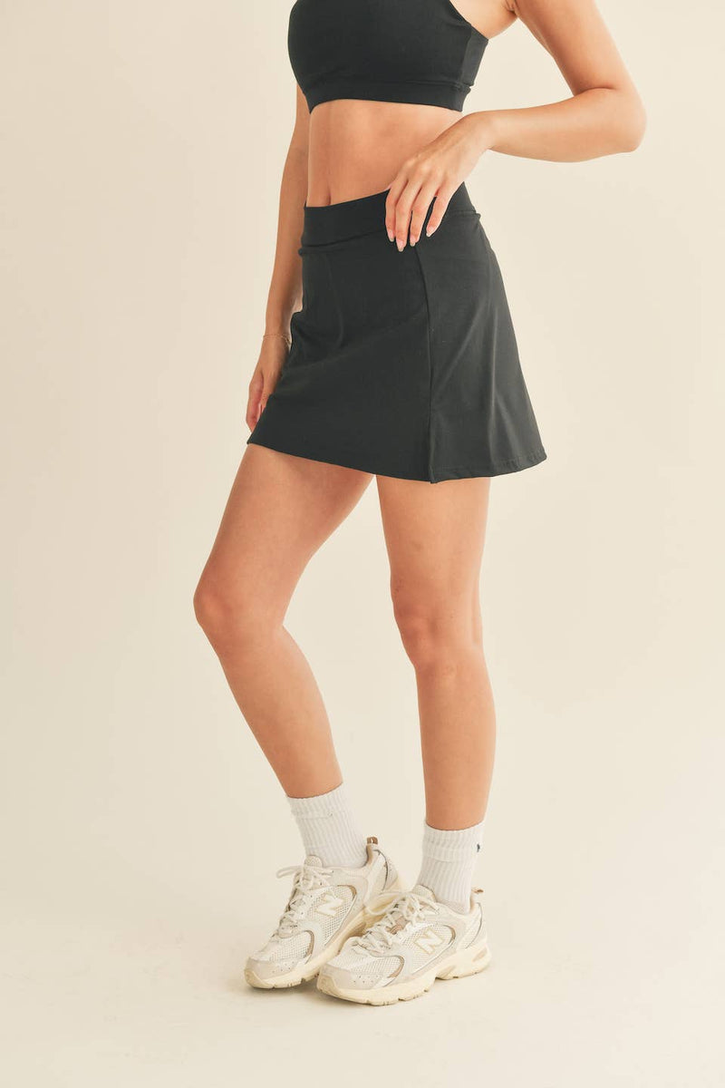 Black High Waist Tennis Skirt