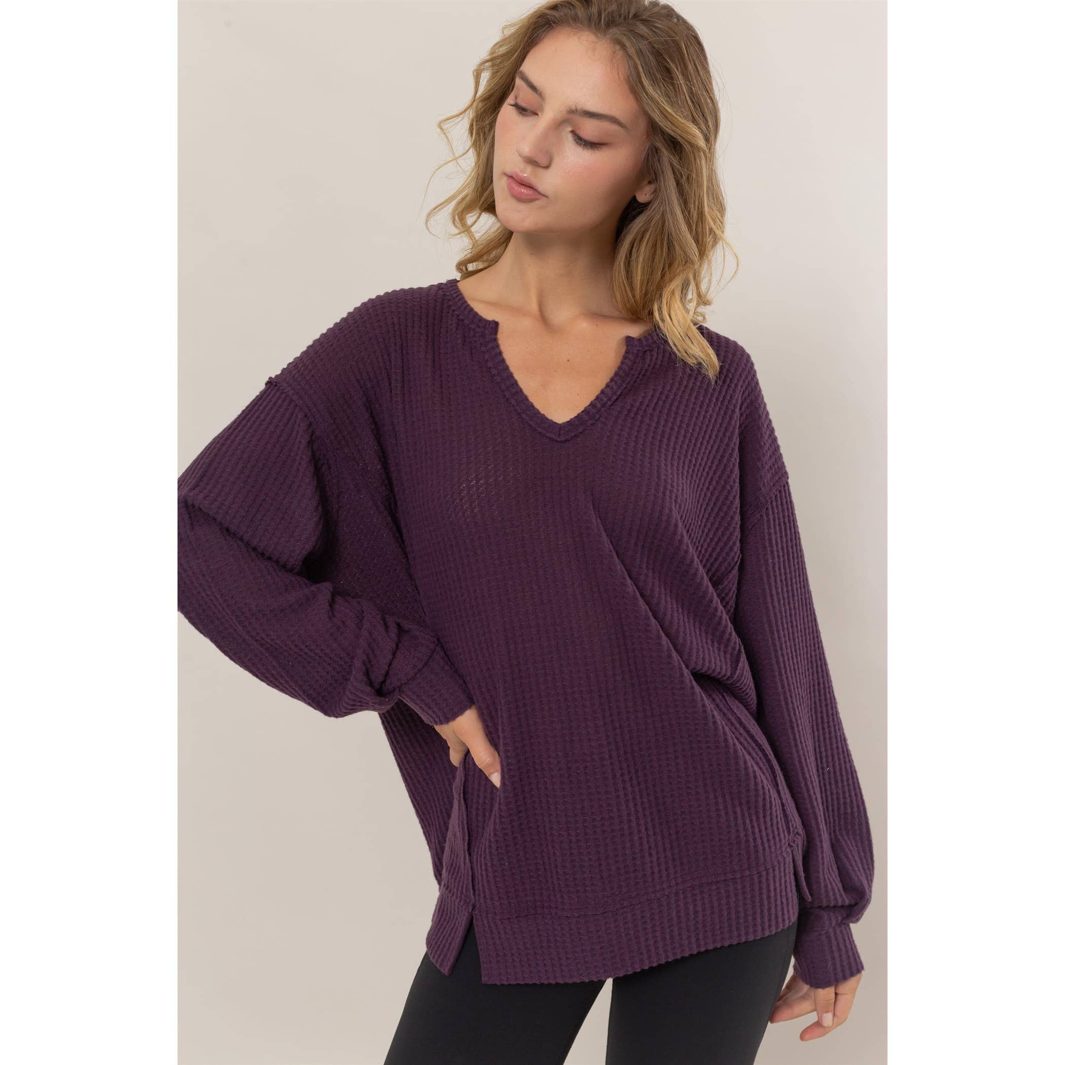 Waffle Notch Neck Top
