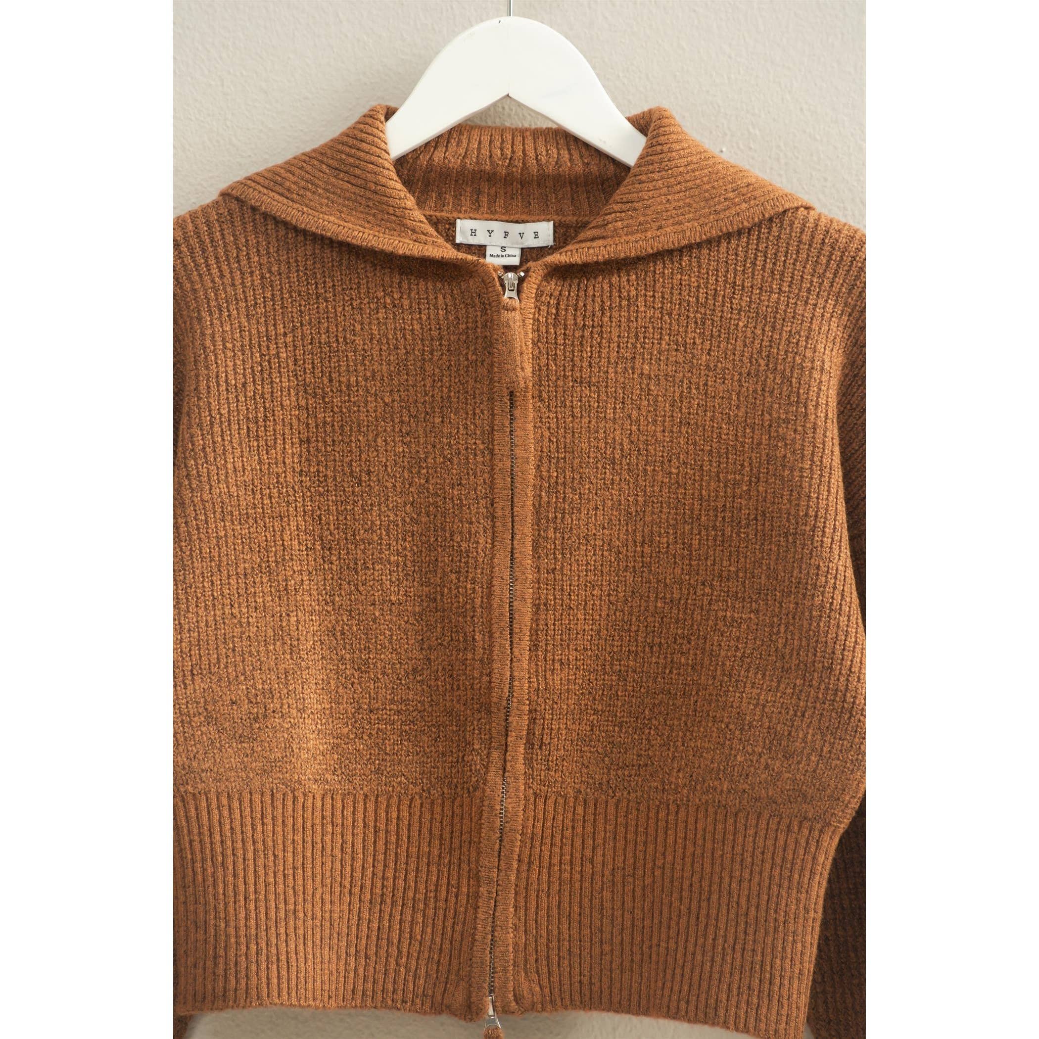 Brown Collared Sweater Cardigan:
