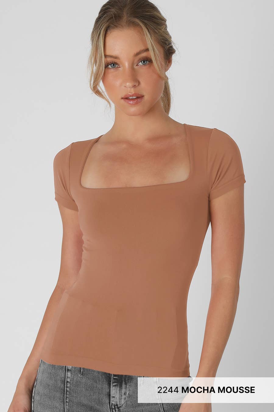 Square Neck SS Top: Mocha Mousse