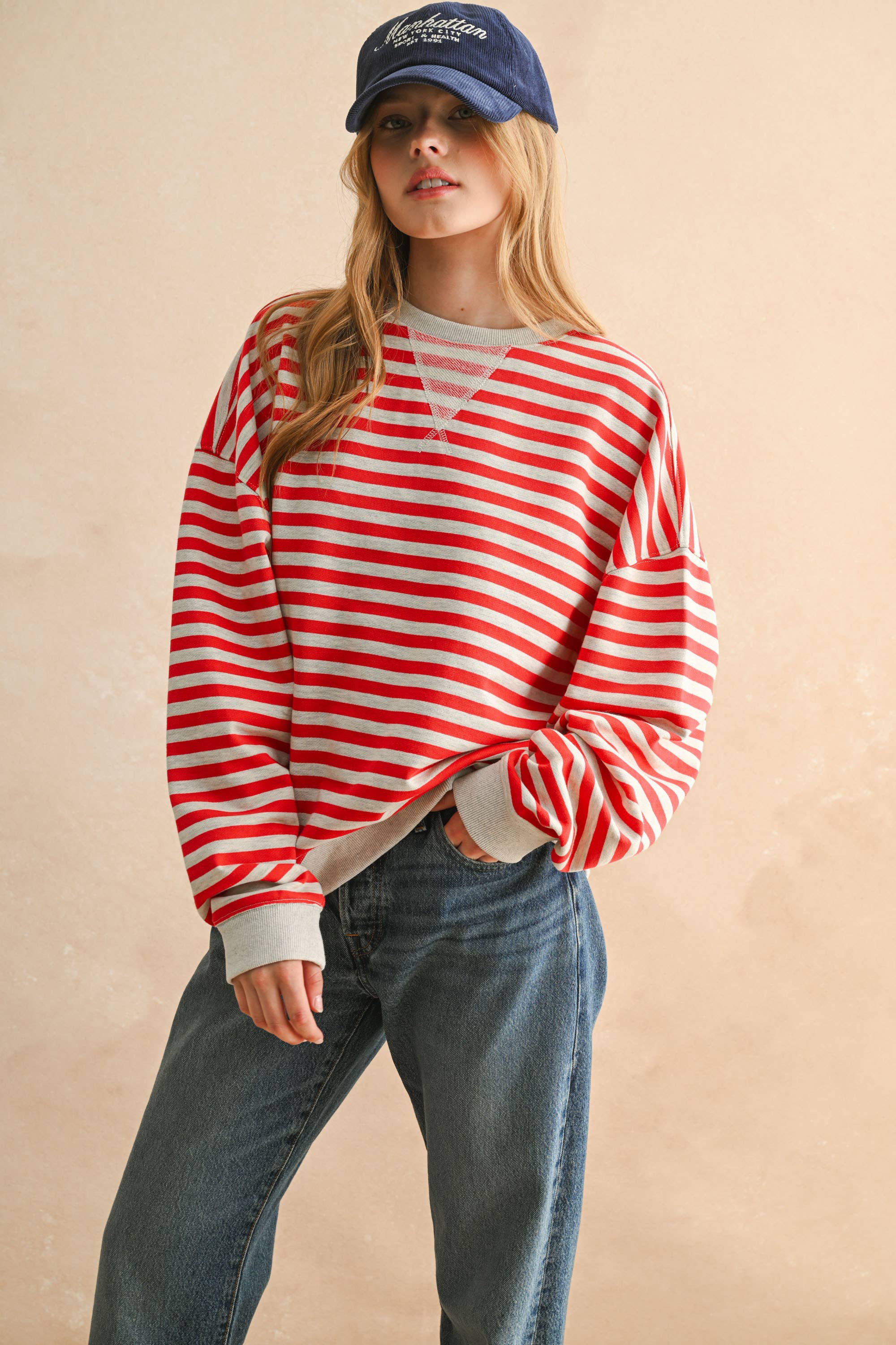 Striped Pullover: Red/Gray