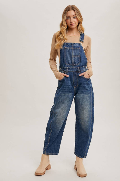 DENIM BARREL OVERALLS