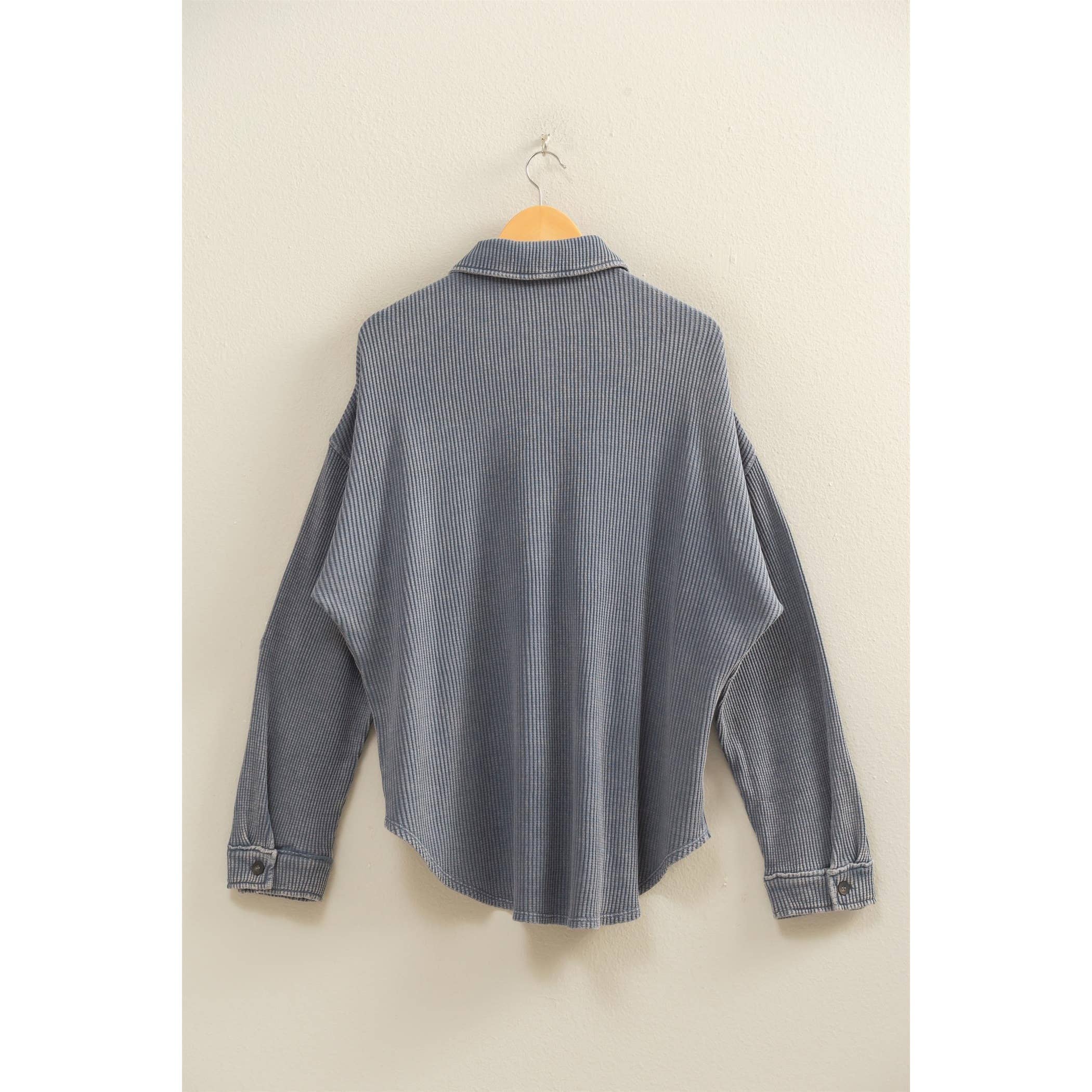 Waffle Shacket: Dusty Navy