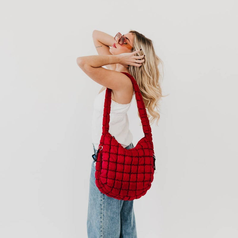 Carmen Quilted Hobo Tote Bag: Crimson Red