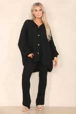 Oversized knit cardigan and trousers co-ord set: Black
