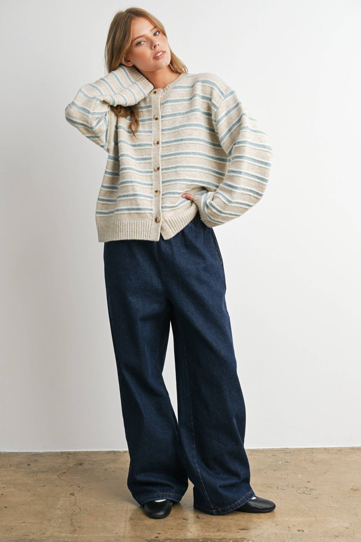 Cozy Stripe Cardigan: Taupe