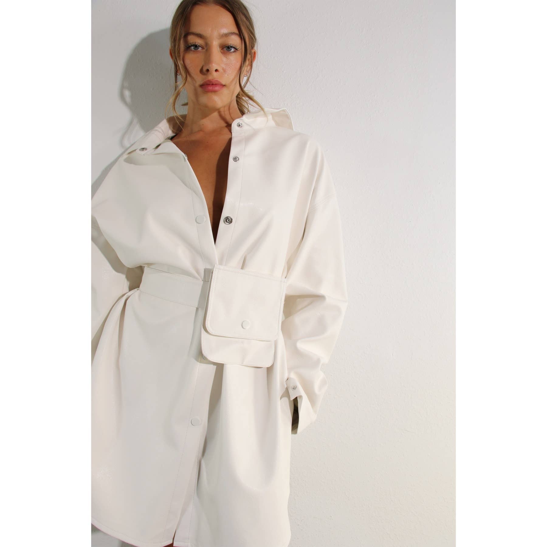 Faux Leather Belted Dress