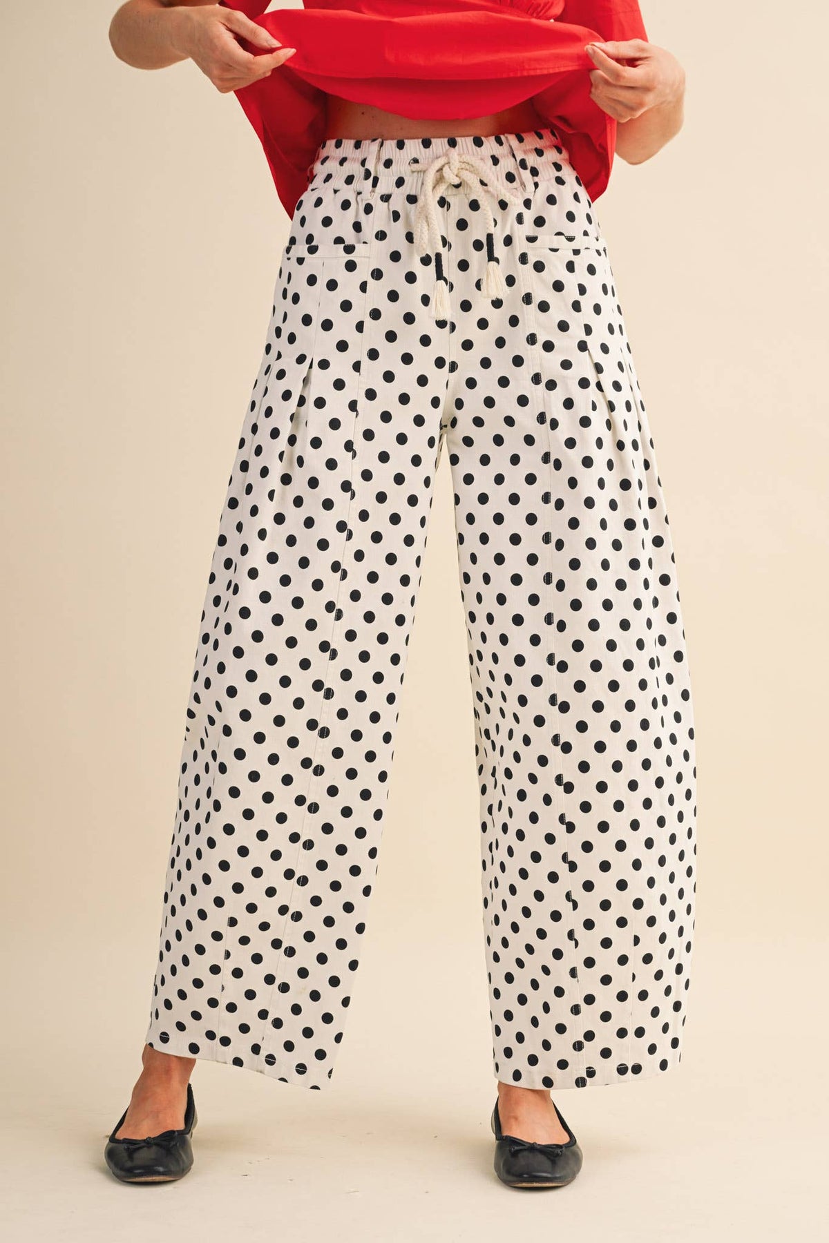 Polka Dot Barrel Pants : Ivory