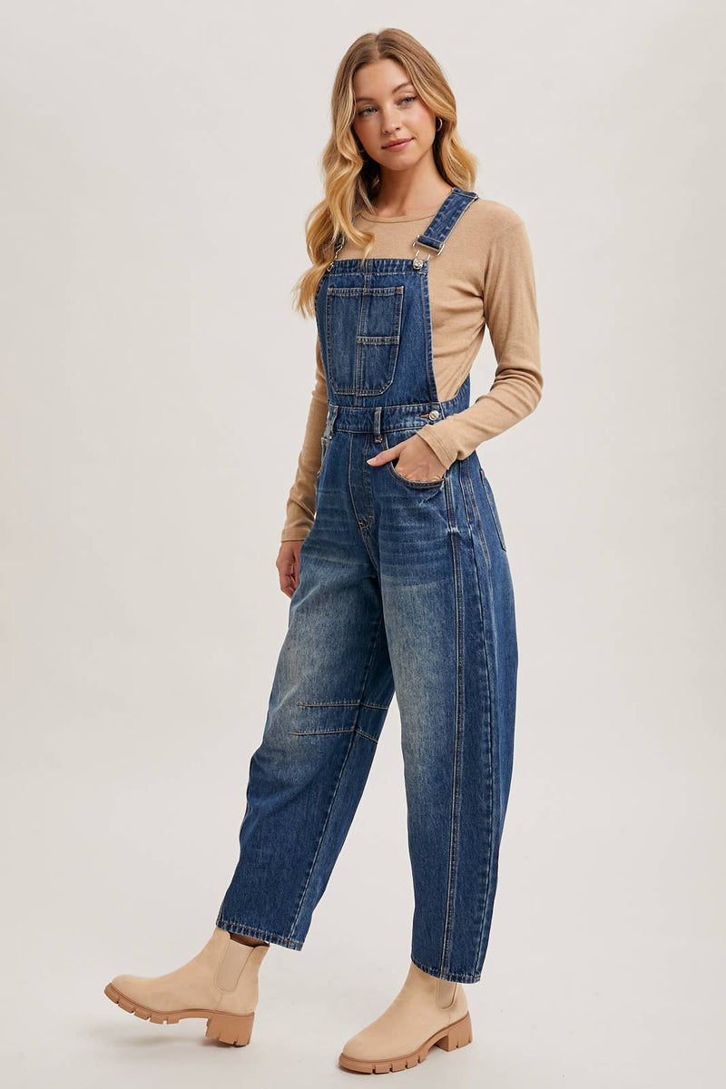 DENIM BARREL OVERALLS