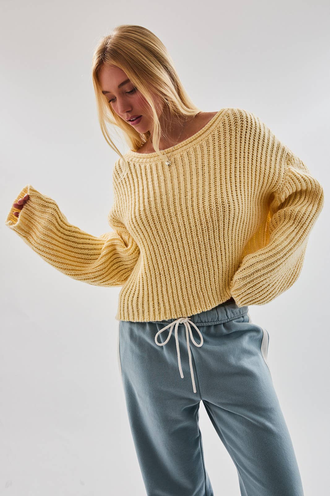 Boat Neck Chunky Sweater: Dusty Blue