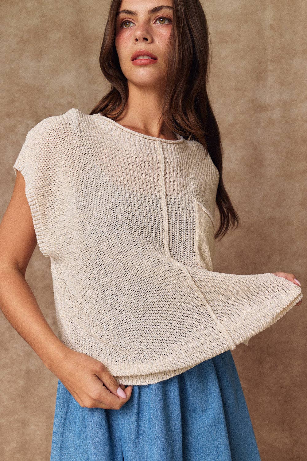 Ari Cropped Loose Knit Top: Natural