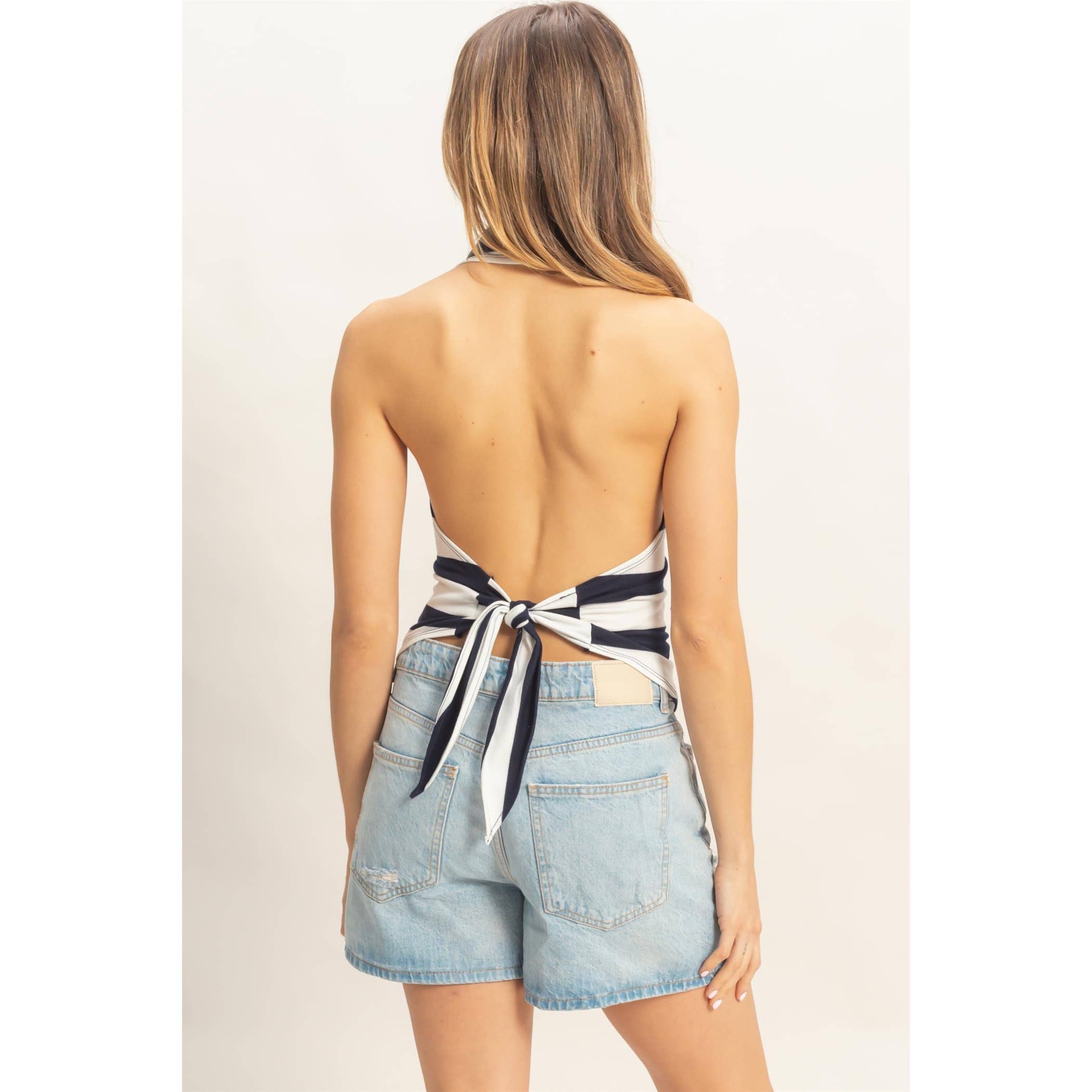 Striped Polo Tank Top: Navy