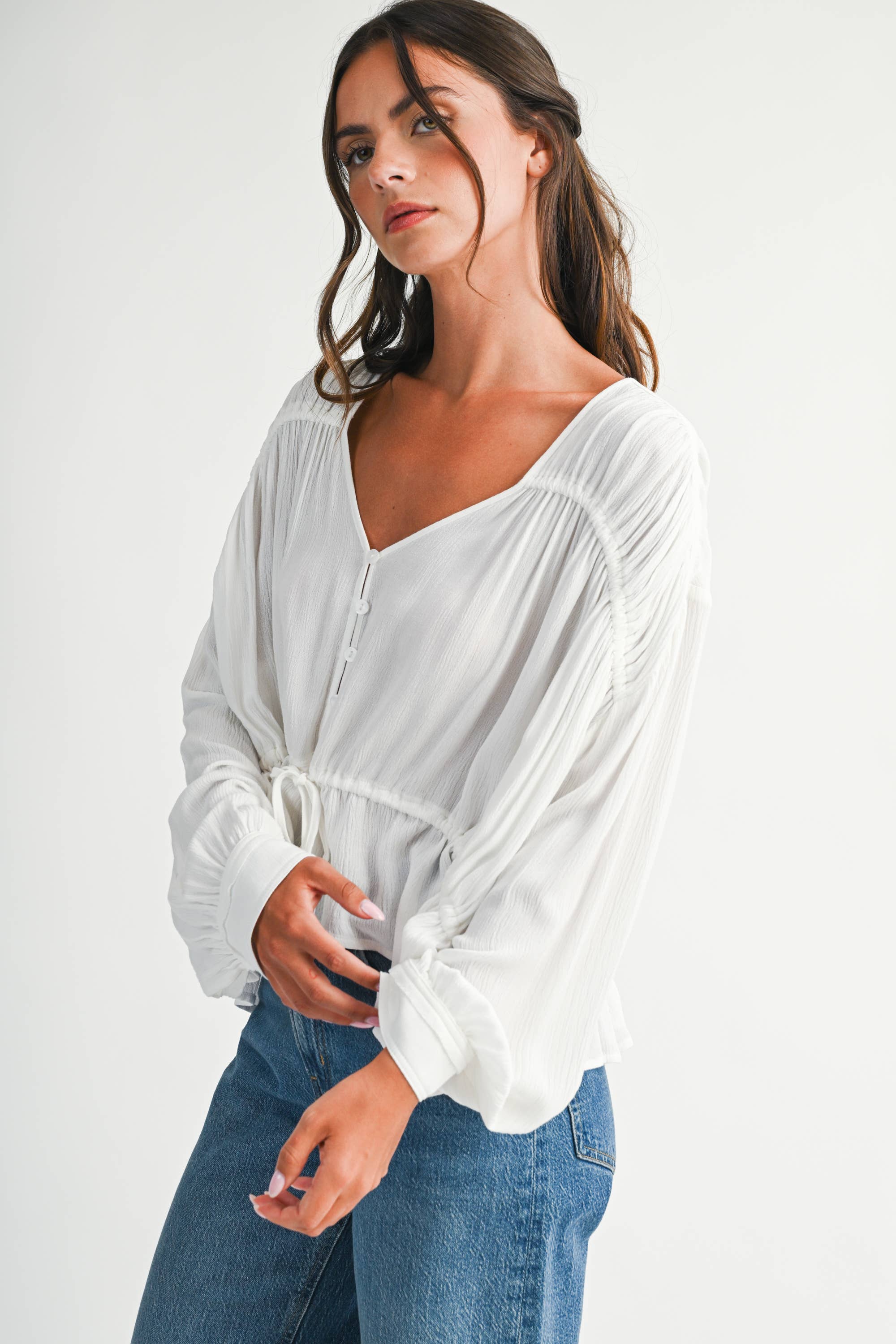Textured Peplum Blouse: White