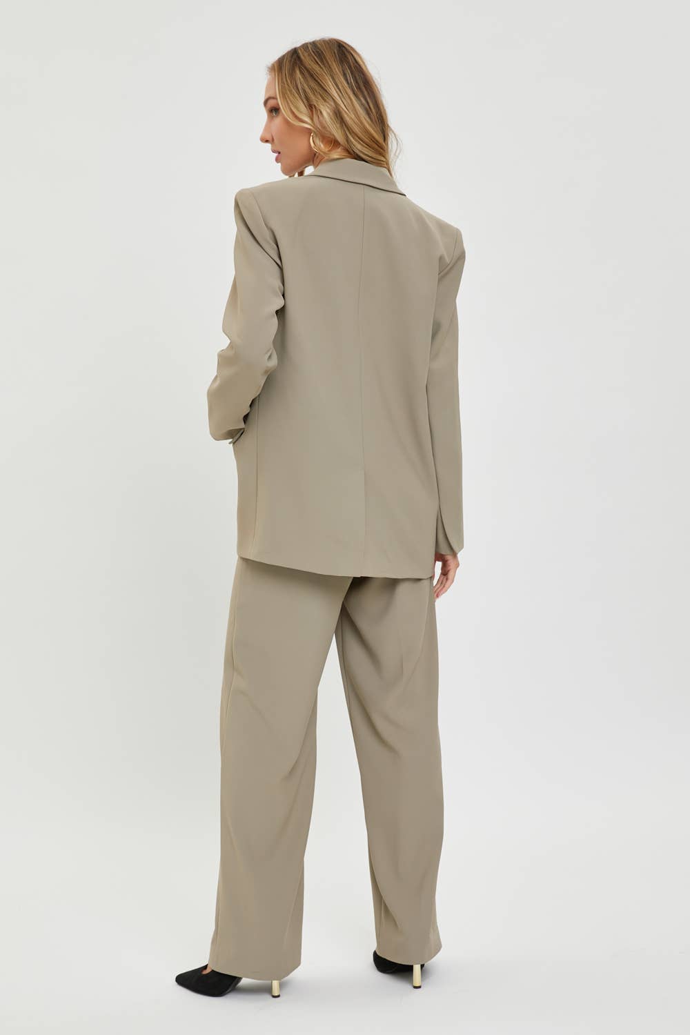 High Rise Trousers:Taupe/Grey