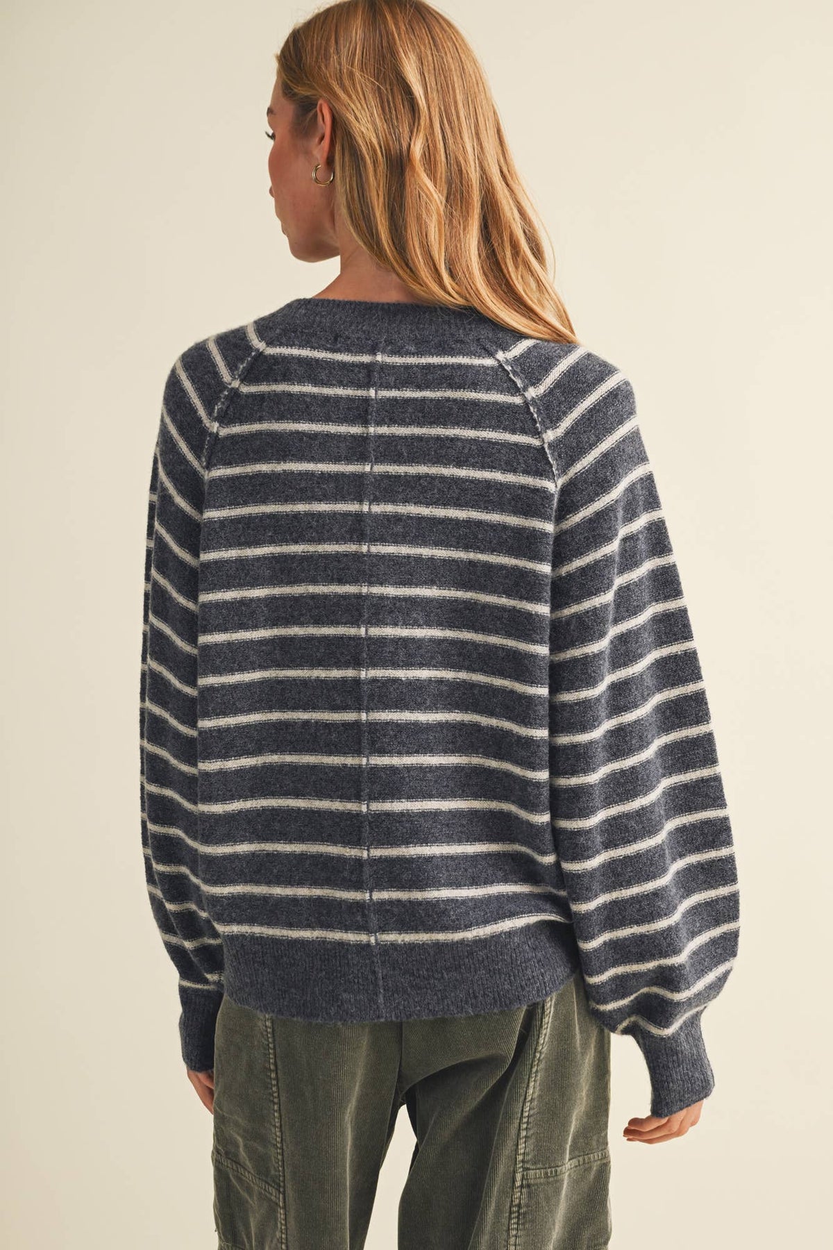 Placket Stripe Pullover: Indigo
