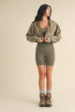 Mineral Wash Crop Hoodie Olive
