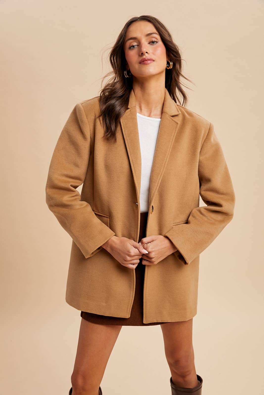Oversized Longline Blazer: Fawn