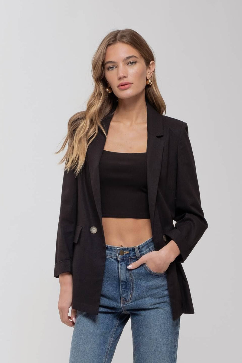 Linen Cuff Blazer: NATURAL