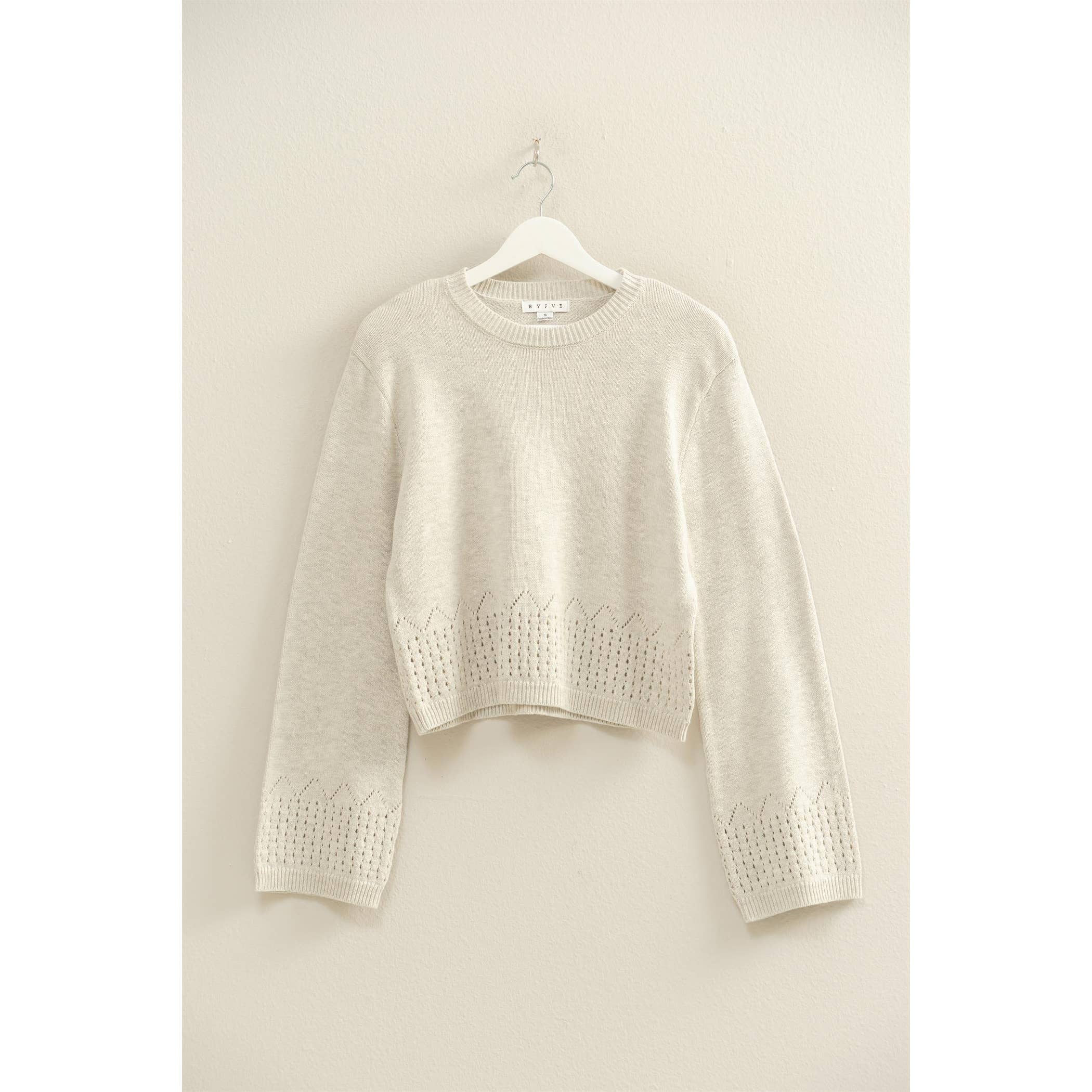 Detailed Long Sleeve Sweater: Cream