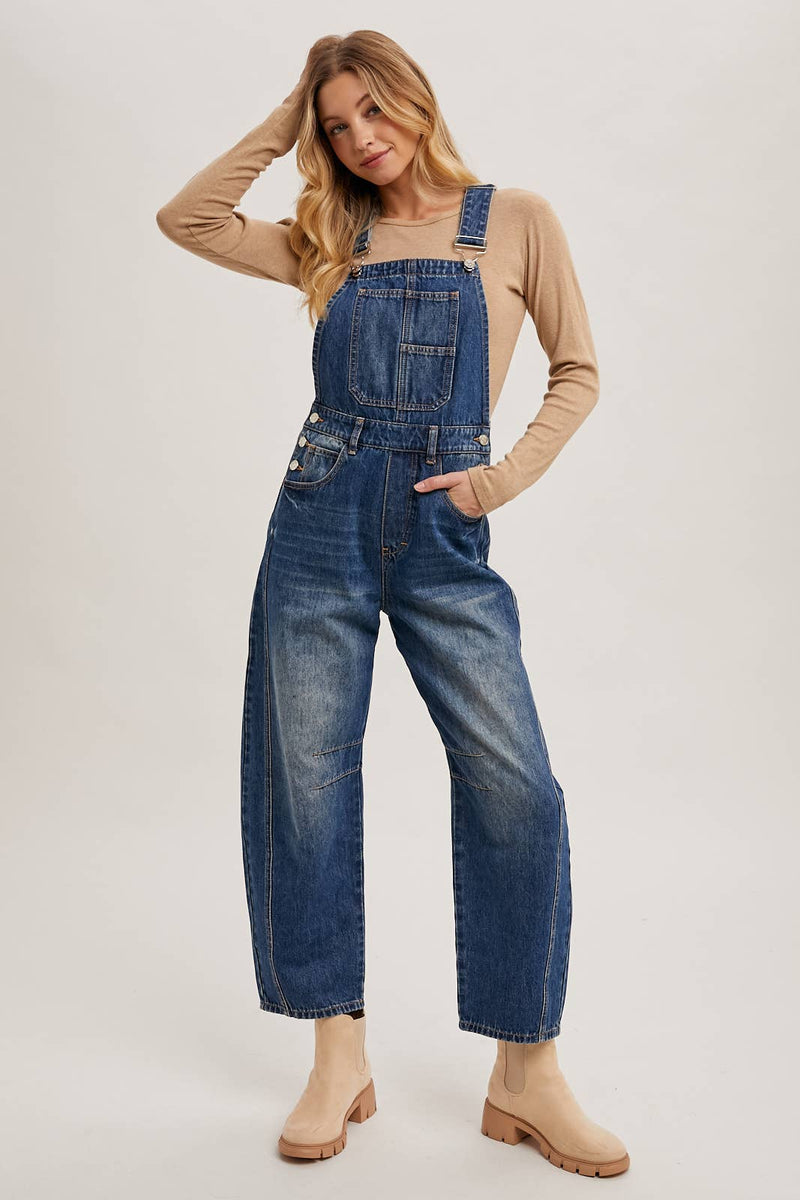 DENIM BARREL OVERALLS