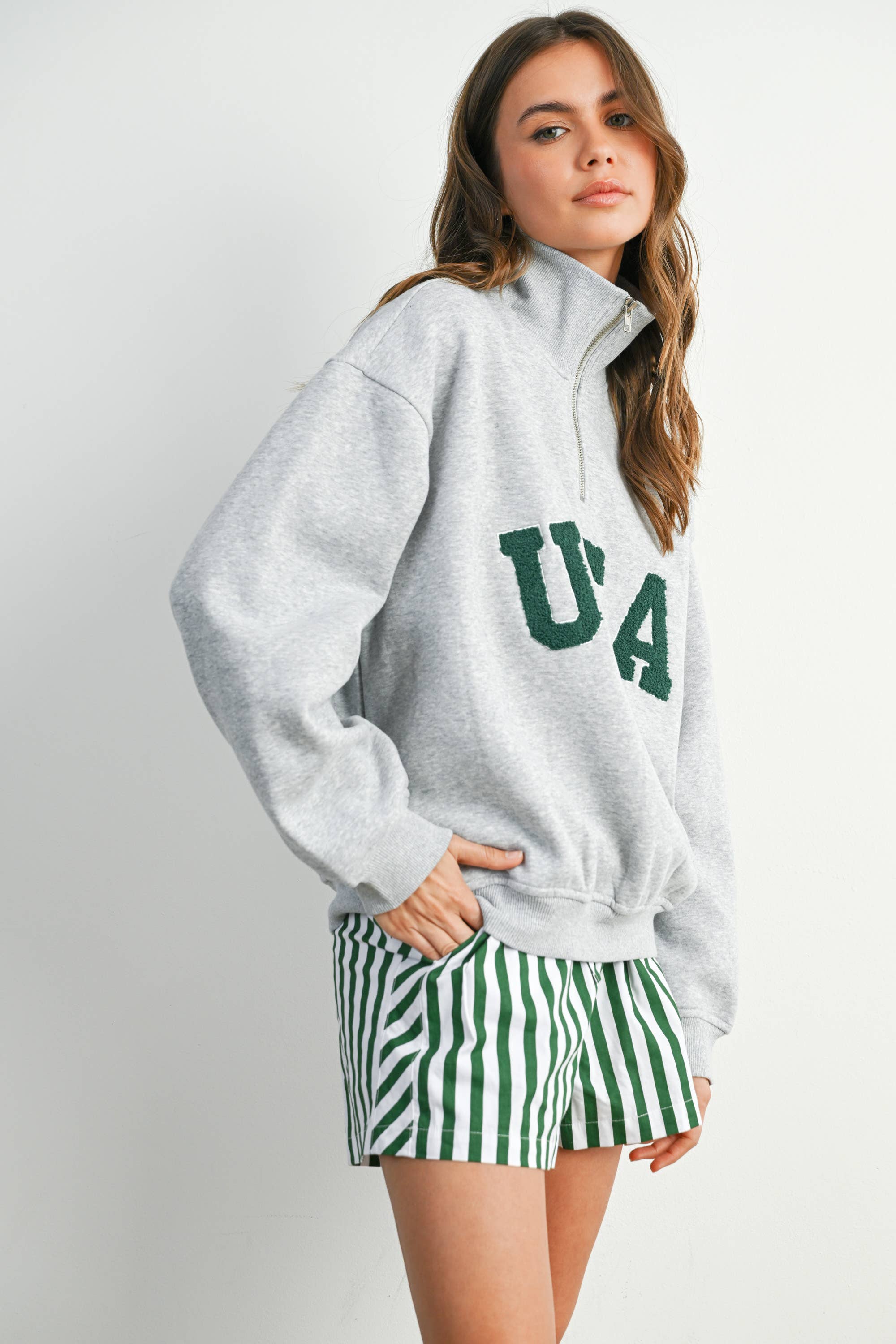 USA Quarter Zip Top: Grey