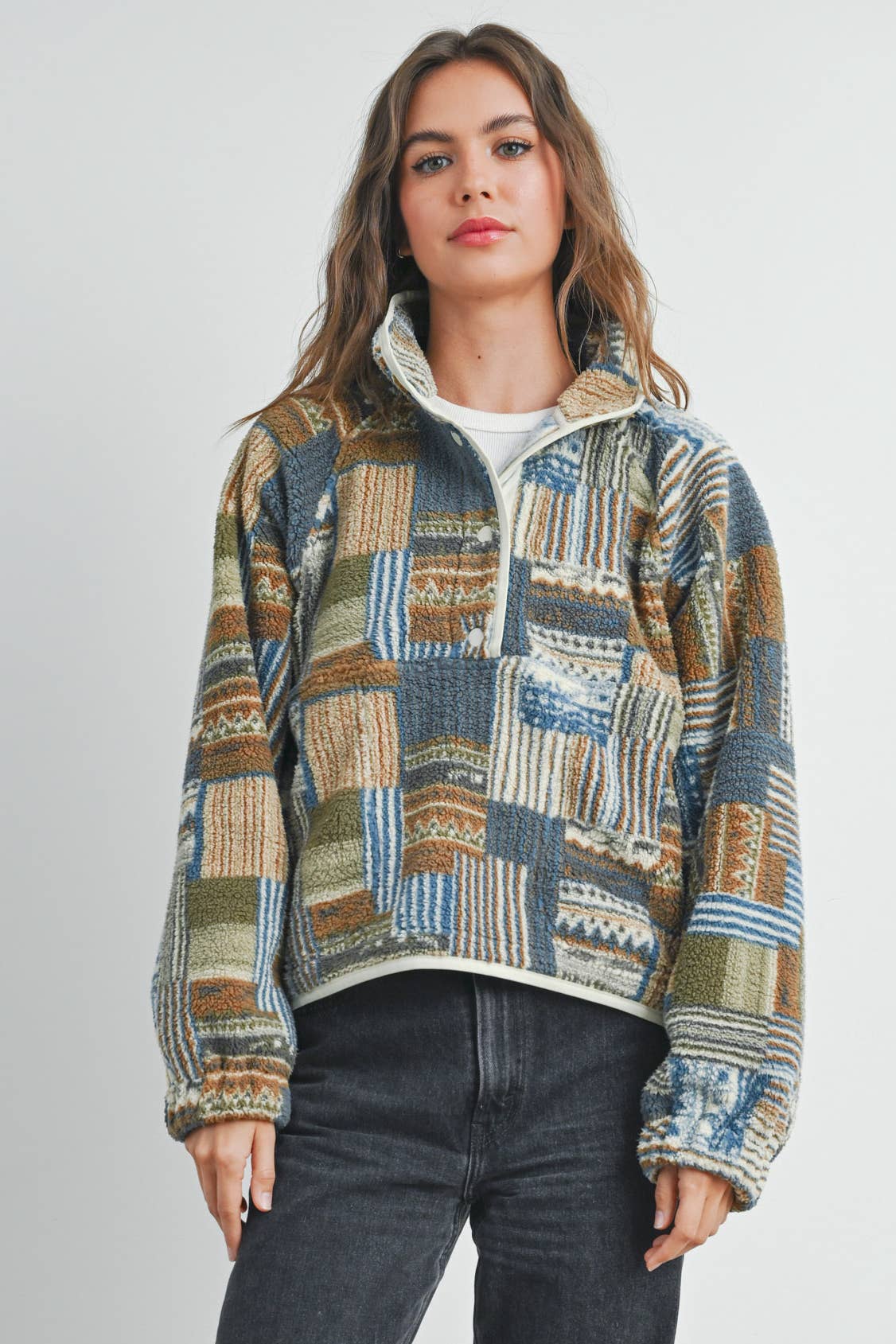 Patchwork Sweatshirt :Taupe/Multi