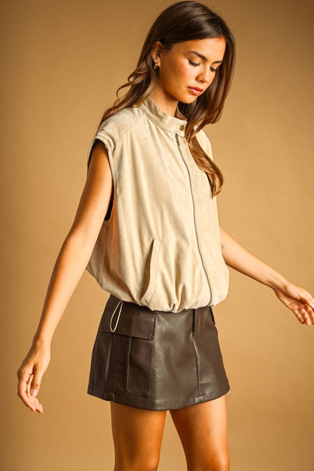 Suede Vest: Ash Beige